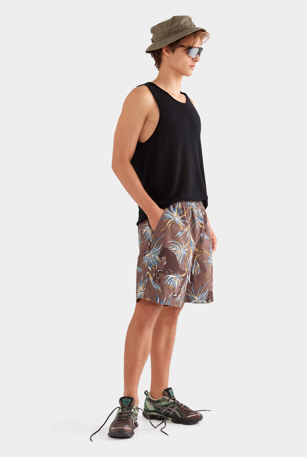 Relaxed Cotton Short - Charcoal Floral Horse Print
