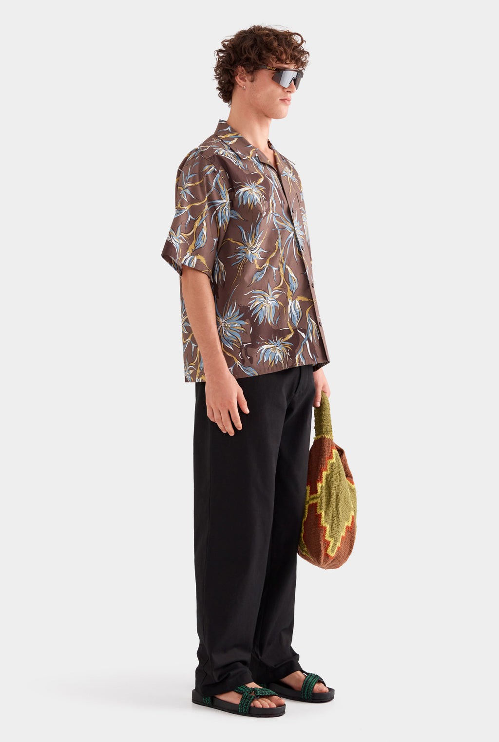 Relaxed Cotton Short Sleeve Shirt - Charcoal Floral Horse Print