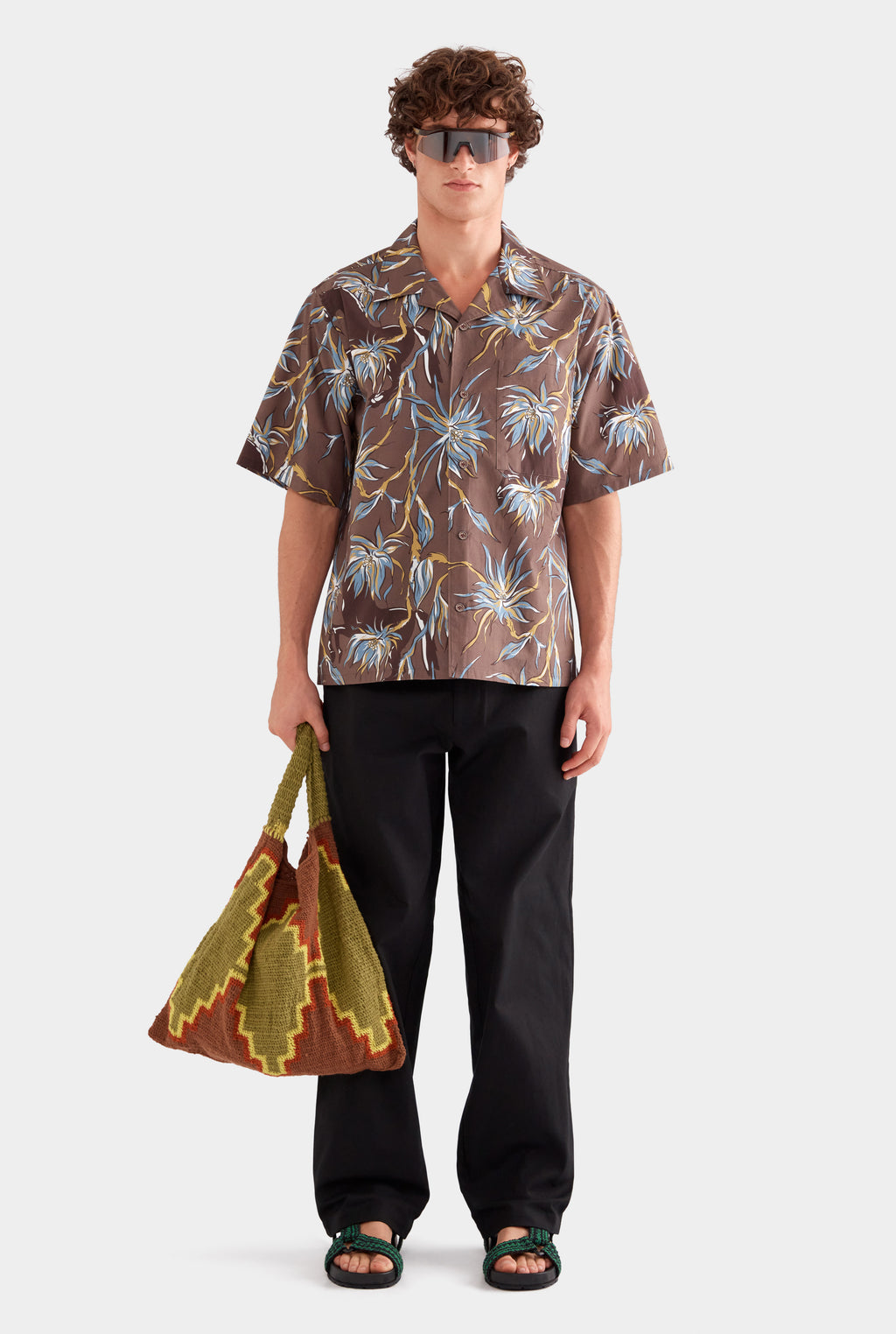 Relaxed Cotton Short Sleeve Shirt - Charcoal Floral Horse Print