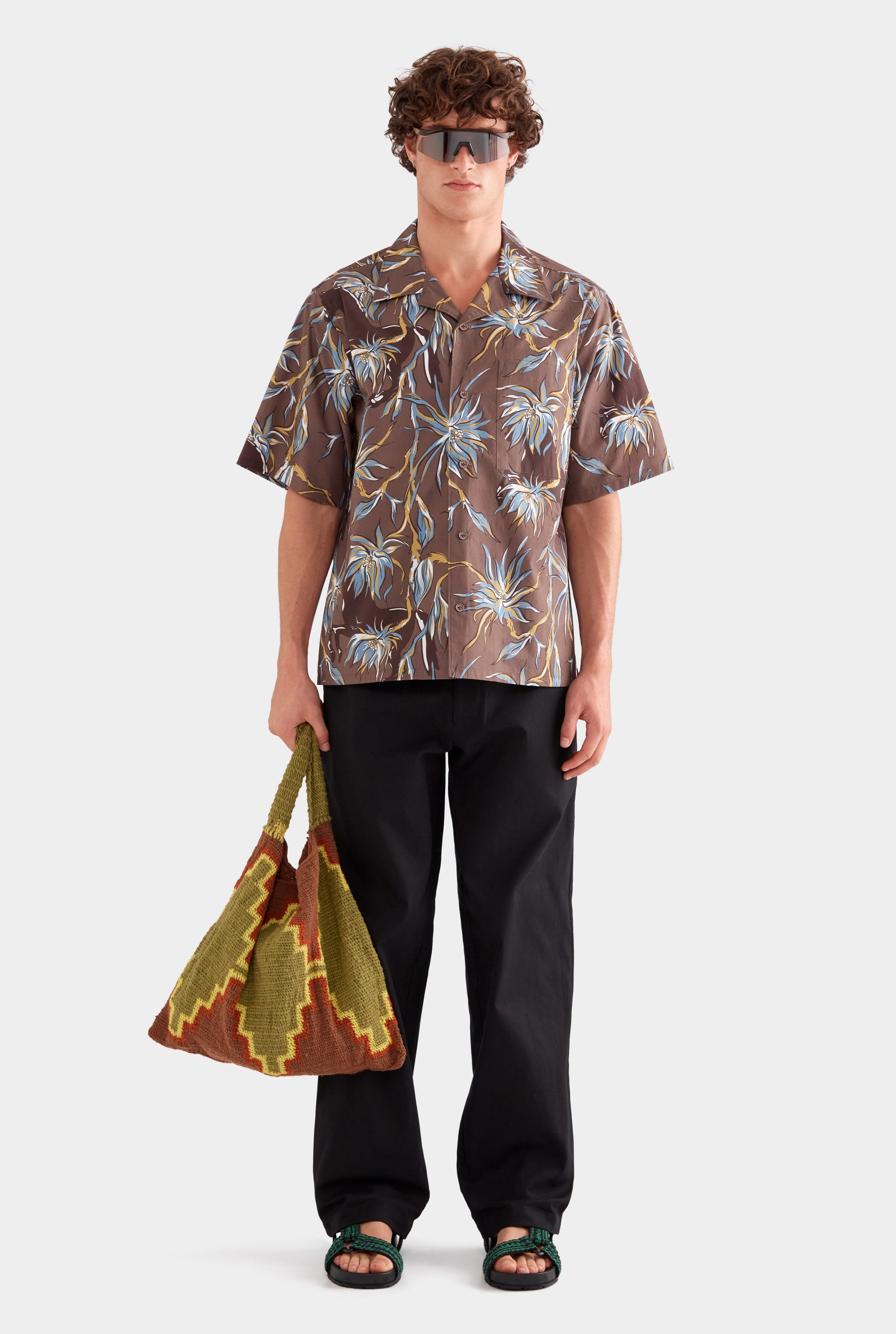 Relaxed Cotton Short Sleeve Shirt - Charcoal Floral Horse Print