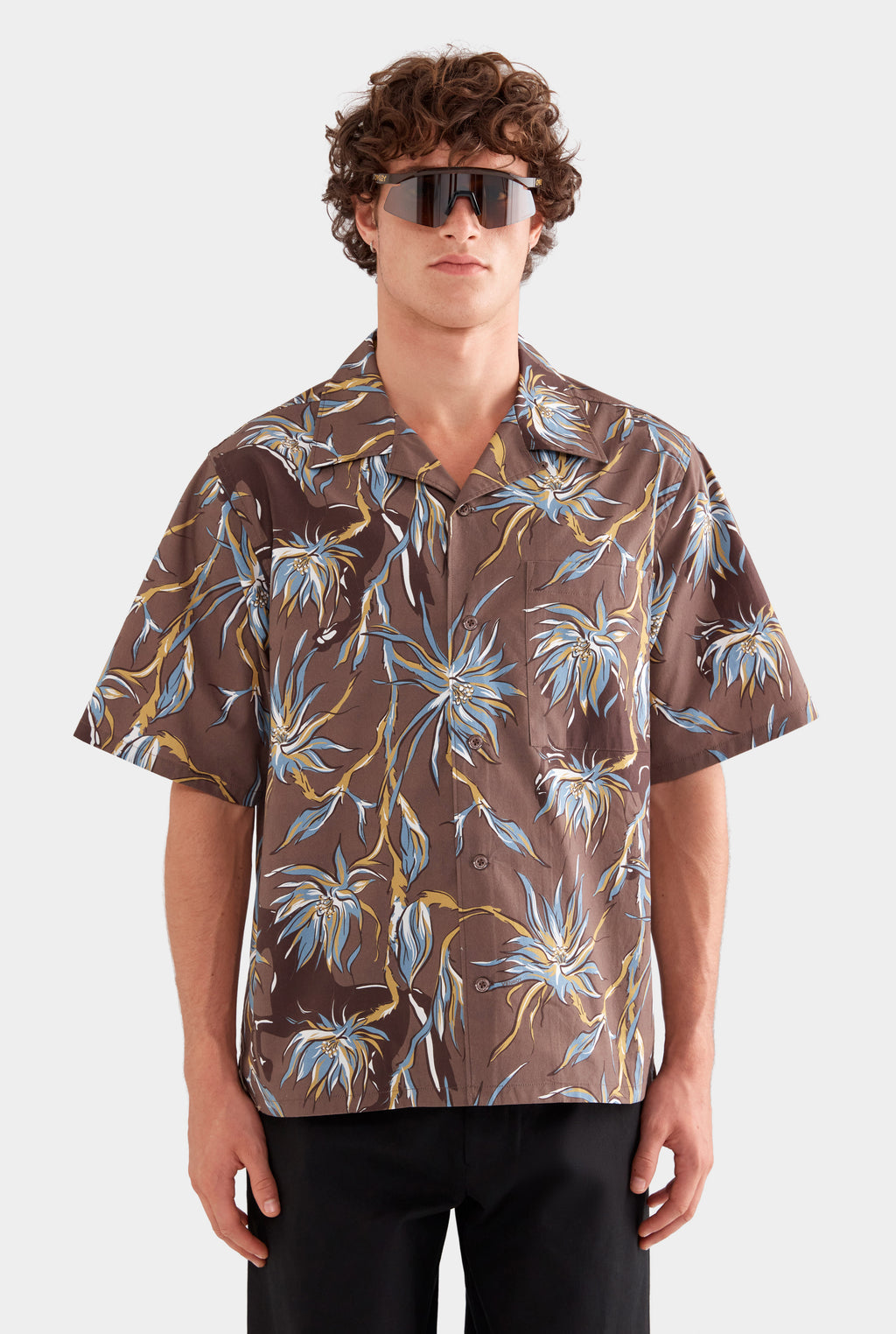 Relaxed Cotton Short Sleeve Shirt - Charcoal Floral Horse Print