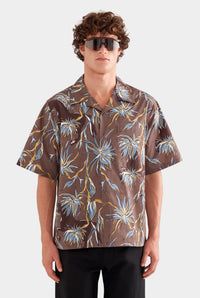 Relaxed Cotton Short Sleeve Shirt - Charcoal Floral Horse Print