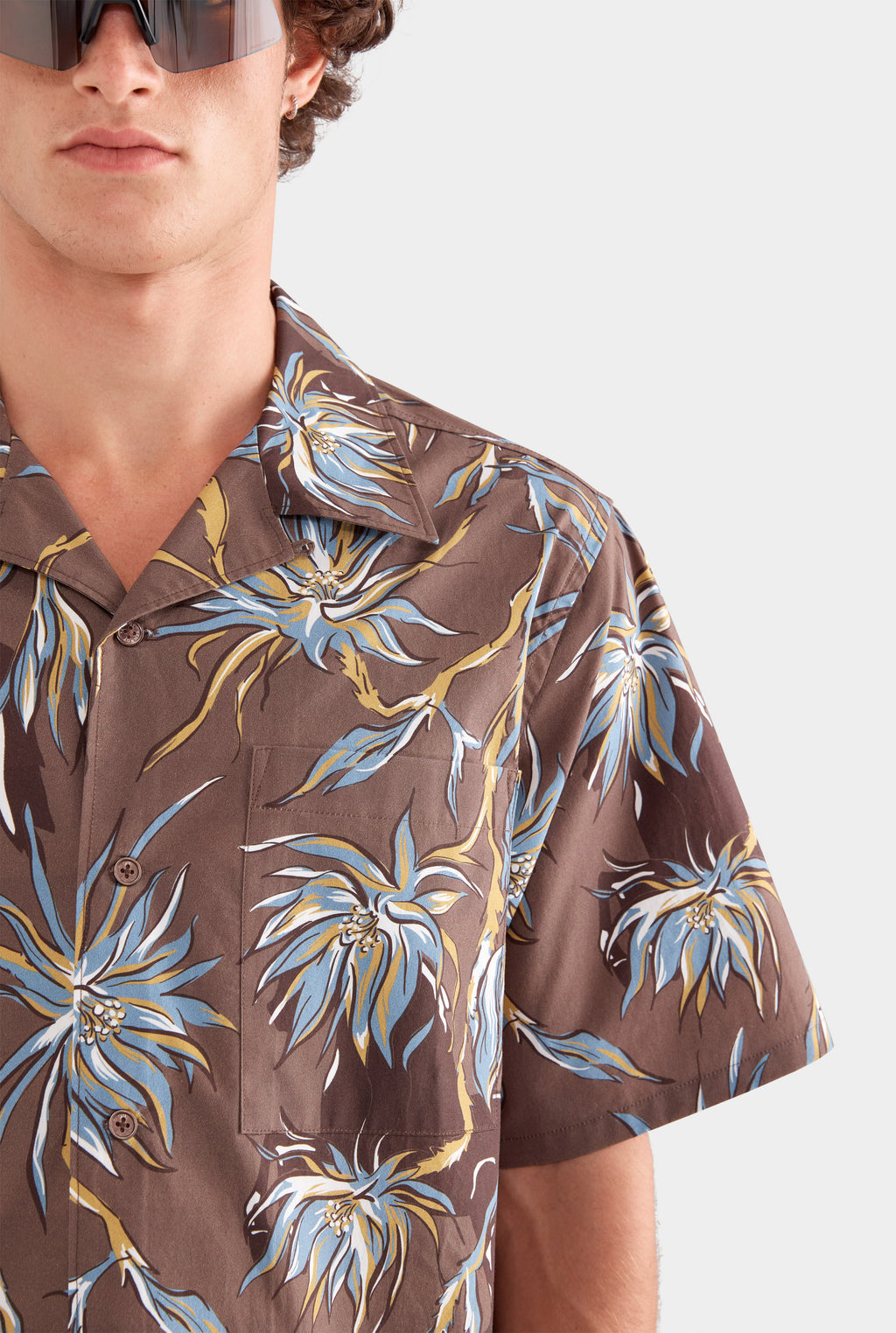 Relaxed Cotton Short Sleeve Shirt - Charcoal Floral Horse Print