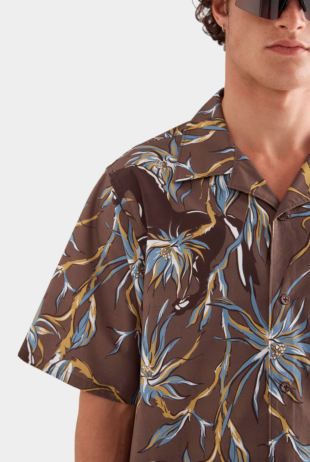 Relaxed Cotton Short Sleeve Shirt - Charcoal Floral Horse Print