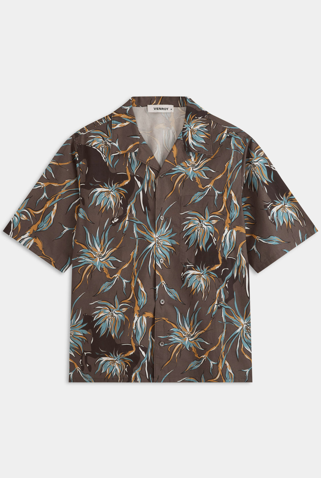 Relaxed Cotton Short Sleeve Shirt - Charcoal Floral Horse Print