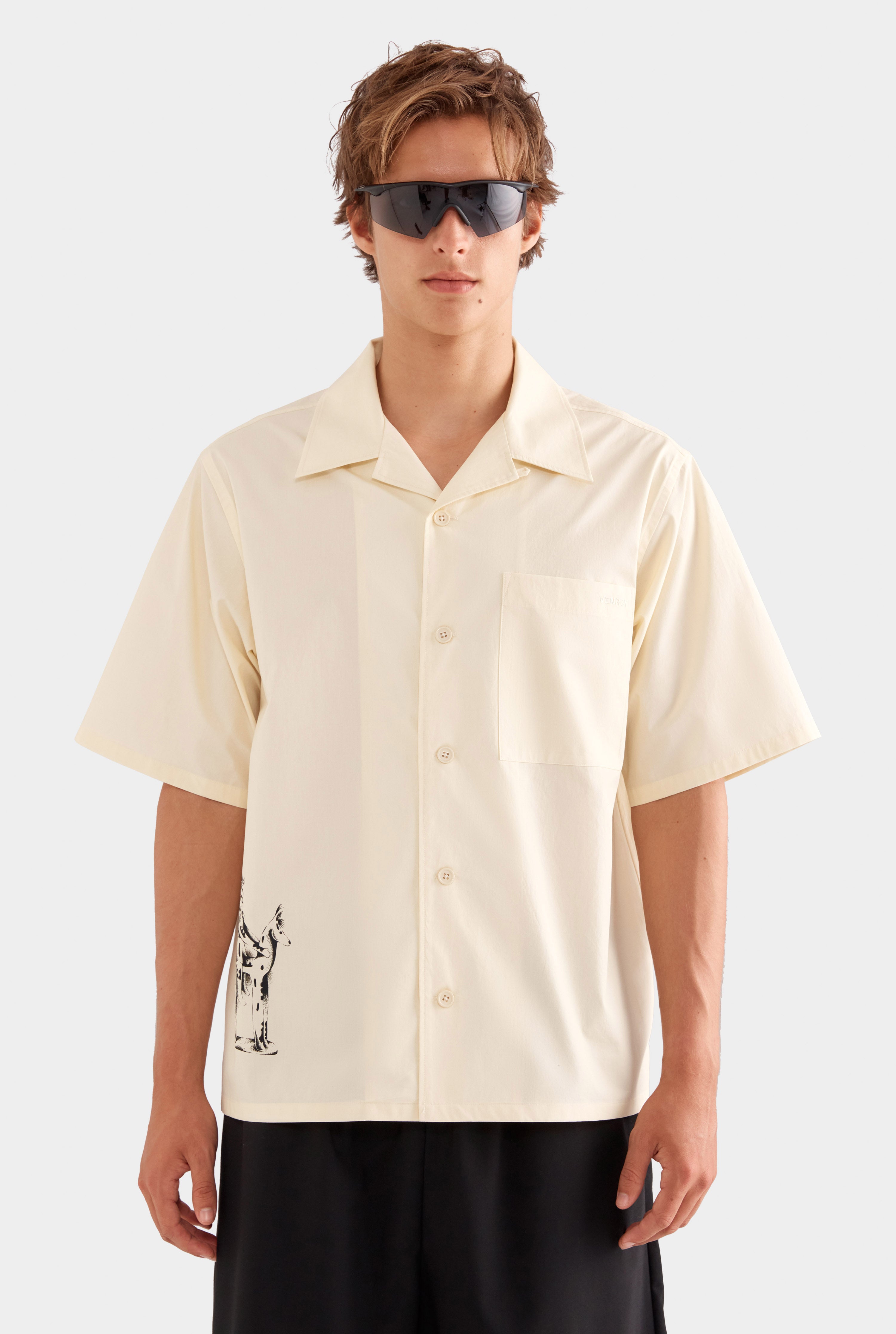 Relaxed Cotton Short Sleeve Shirt - Vanilla Cream/Siurell Stamp