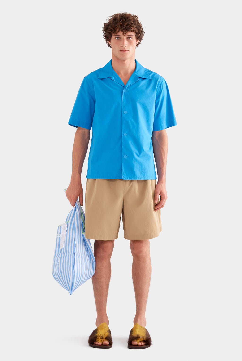 Relaxed Pigment Dyed Cotton Short Sleeve Shirt - Bright Blue