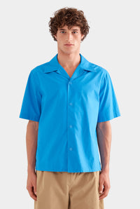 Relaxed Pigment Dyed Cotton Short Sleeve Shirt - Bright Blue