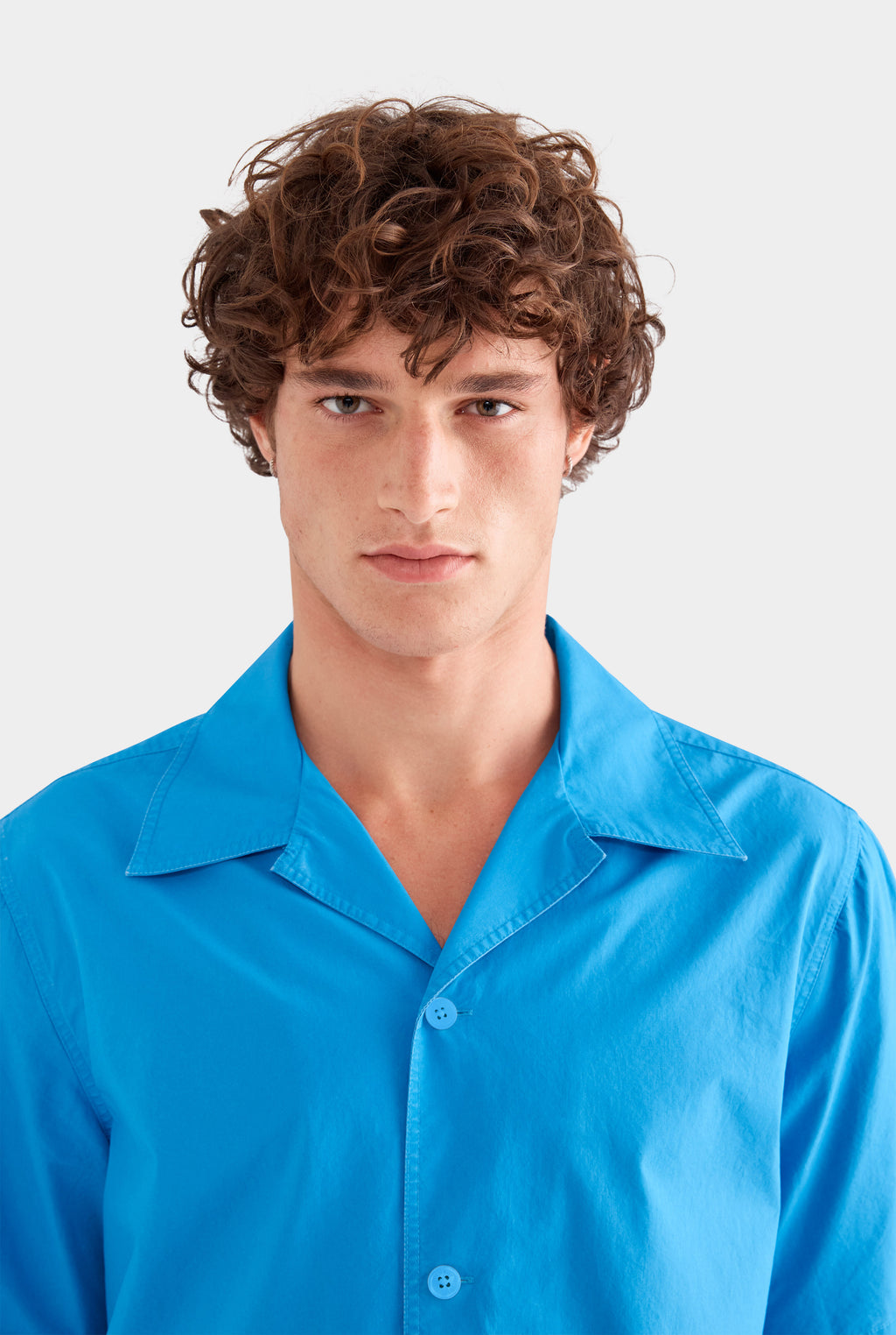 Relaxed Pigment Dyed Cotton Short Sleeve Shirt - Bright Blue