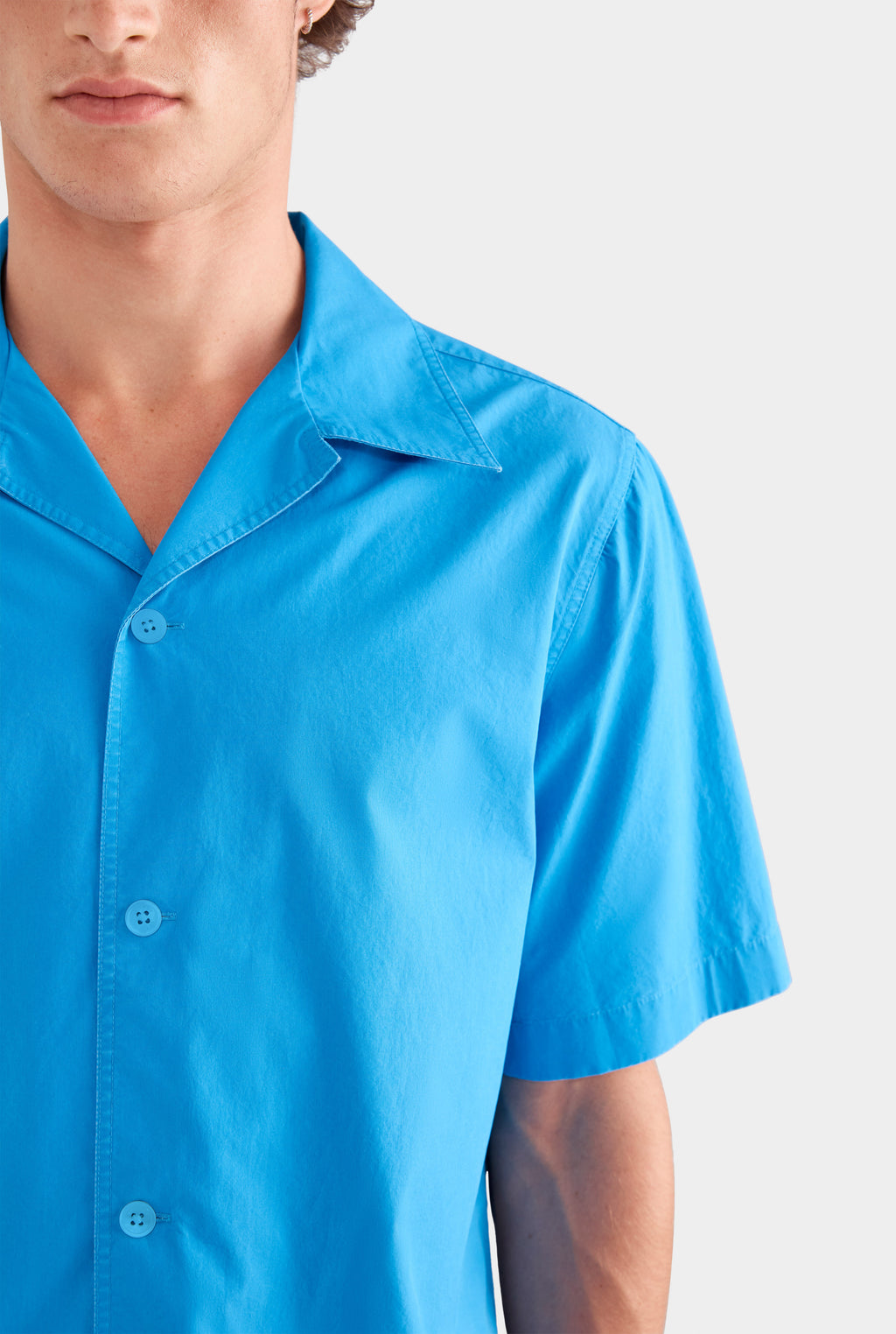 Relaxed Pigment Dyed Cotton Short Sleeve Shirt - Bright Blue