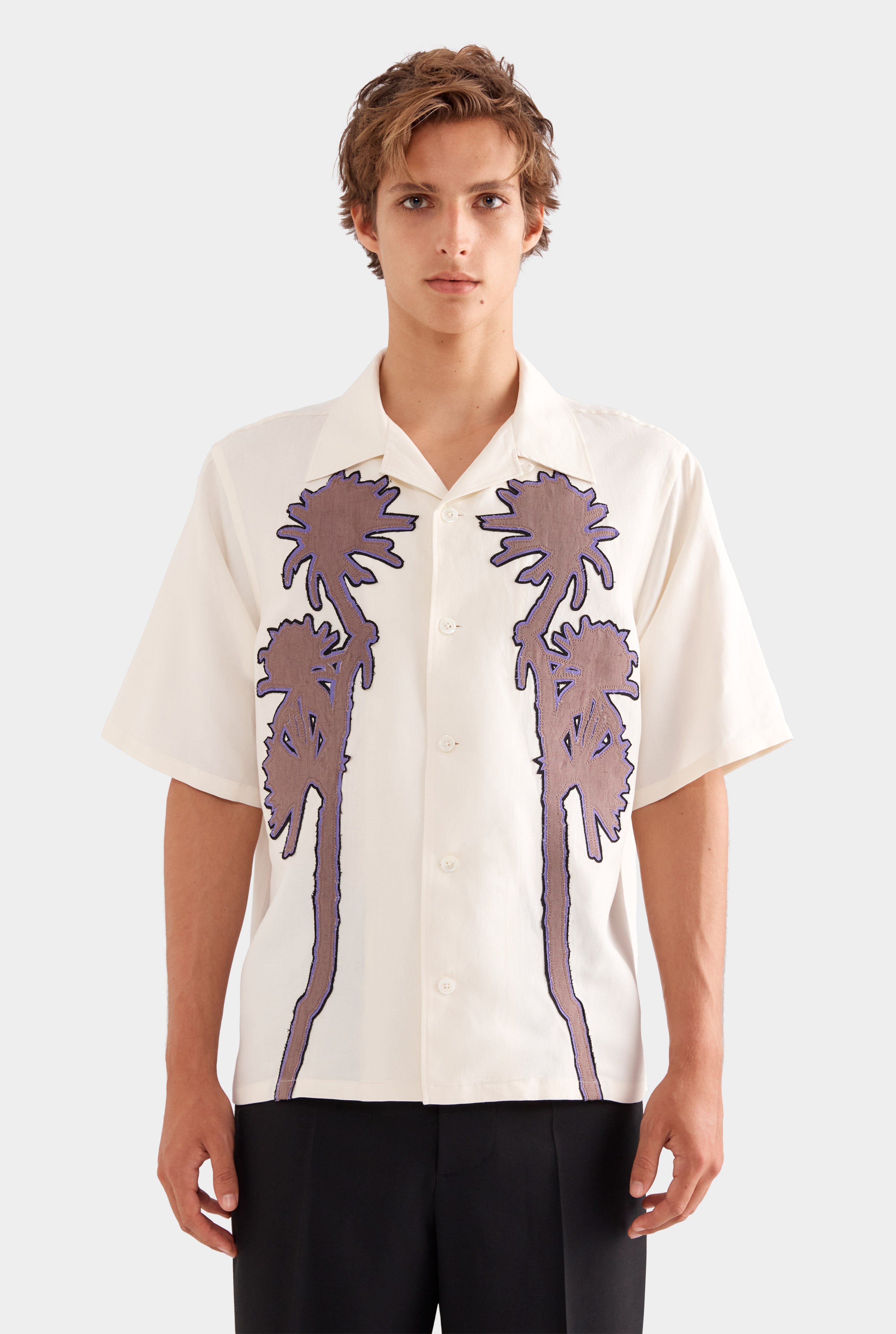 Mens Silk Linen Short Sleeve Shirt in Cactus Stamp | Venroy – VENROY