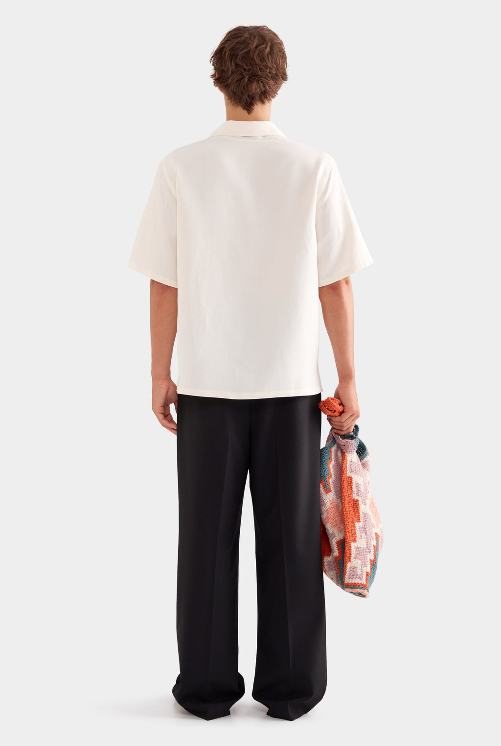 Relaxed Silk Linen Short Sleeve Shirt - Natural White/Cactus Stamp Applique