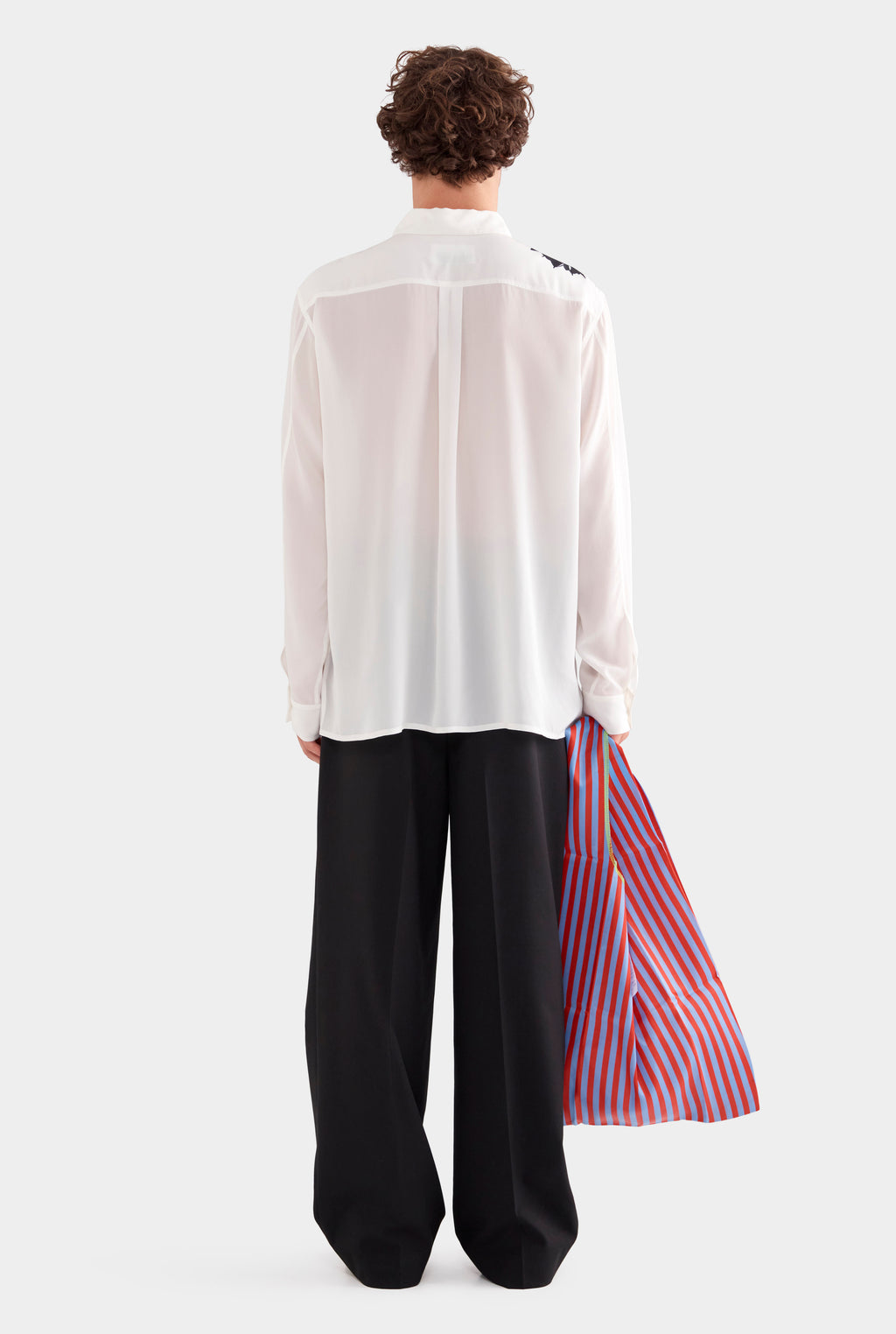 Relaxed Silk Long Sleeve Shirt - White/Cactus Stamp