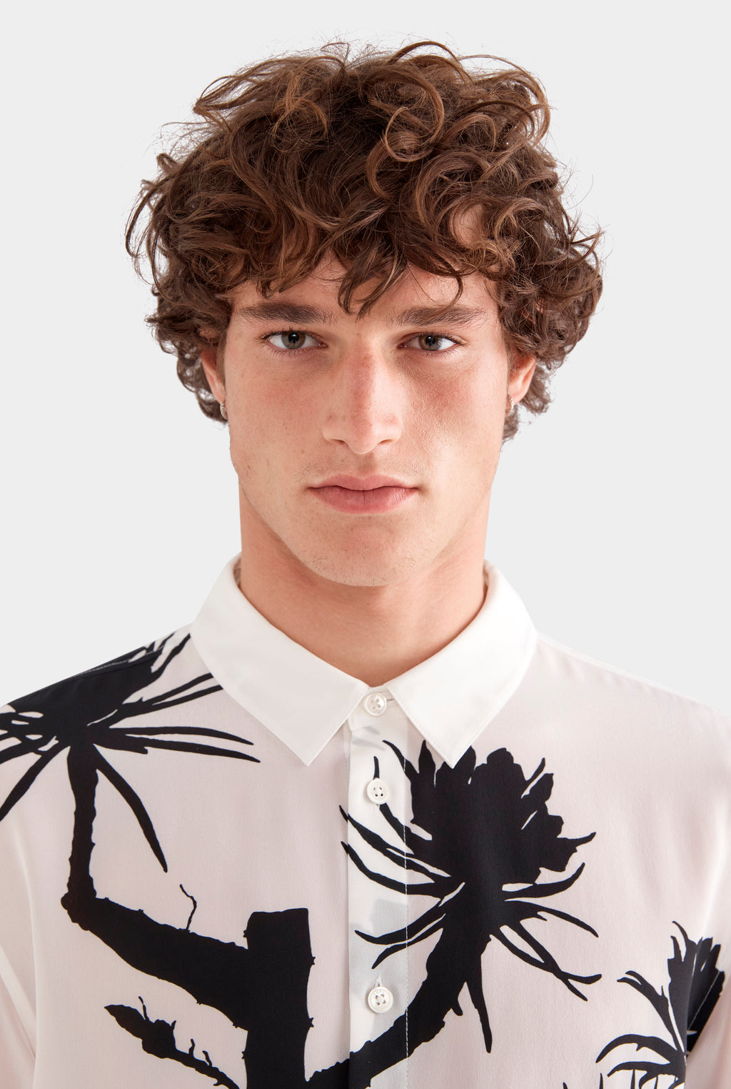 Relaxed Silk Long Sleeve Shirt - White/Cactus Stamp