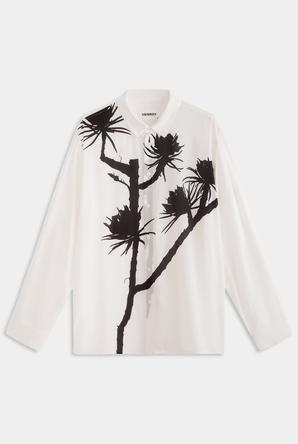 Relaxed Silk Long Sleeve Shirt - White/Cactus Stamp
