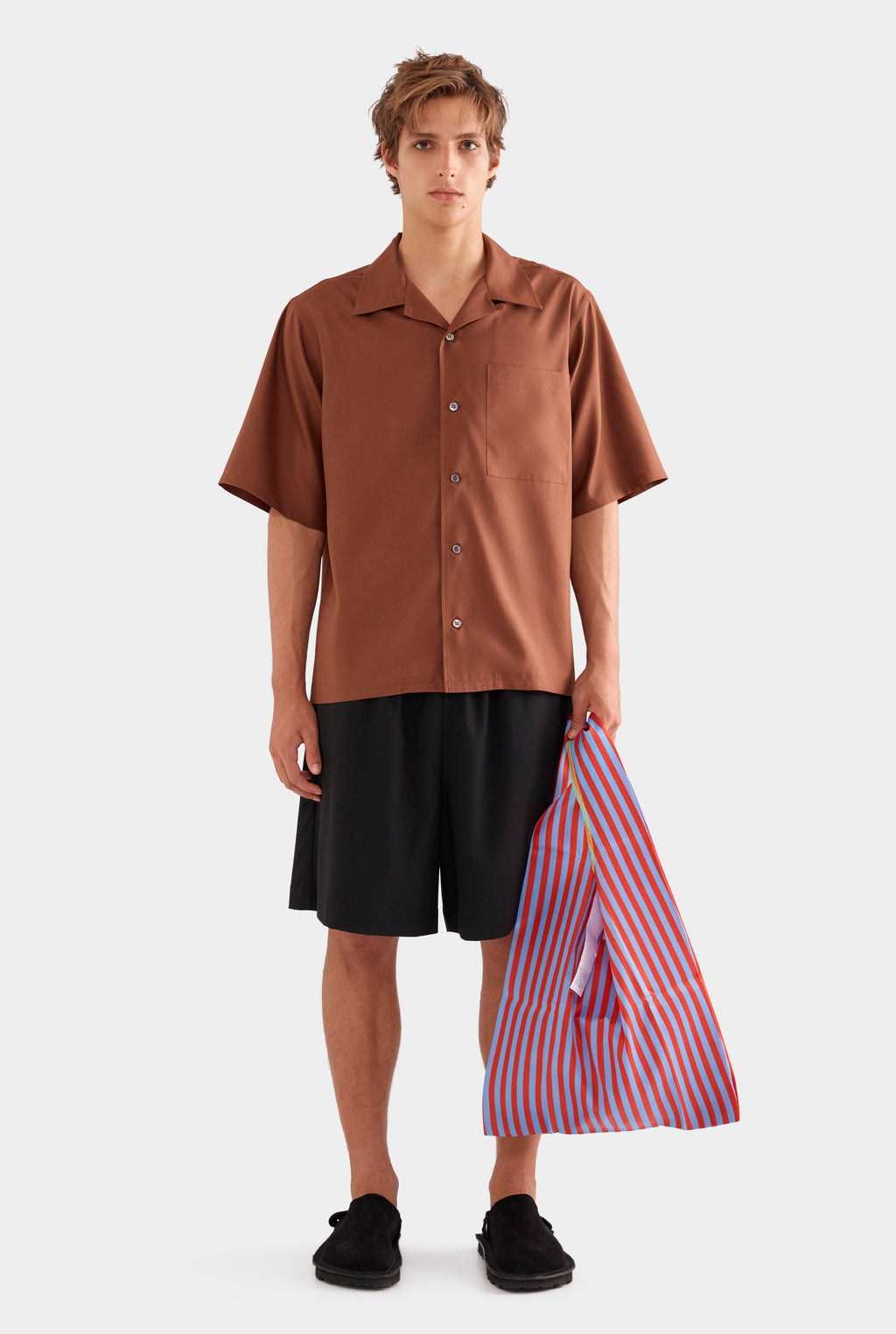 Relaxed Silk Short Sleeve Shirt - Chocolate