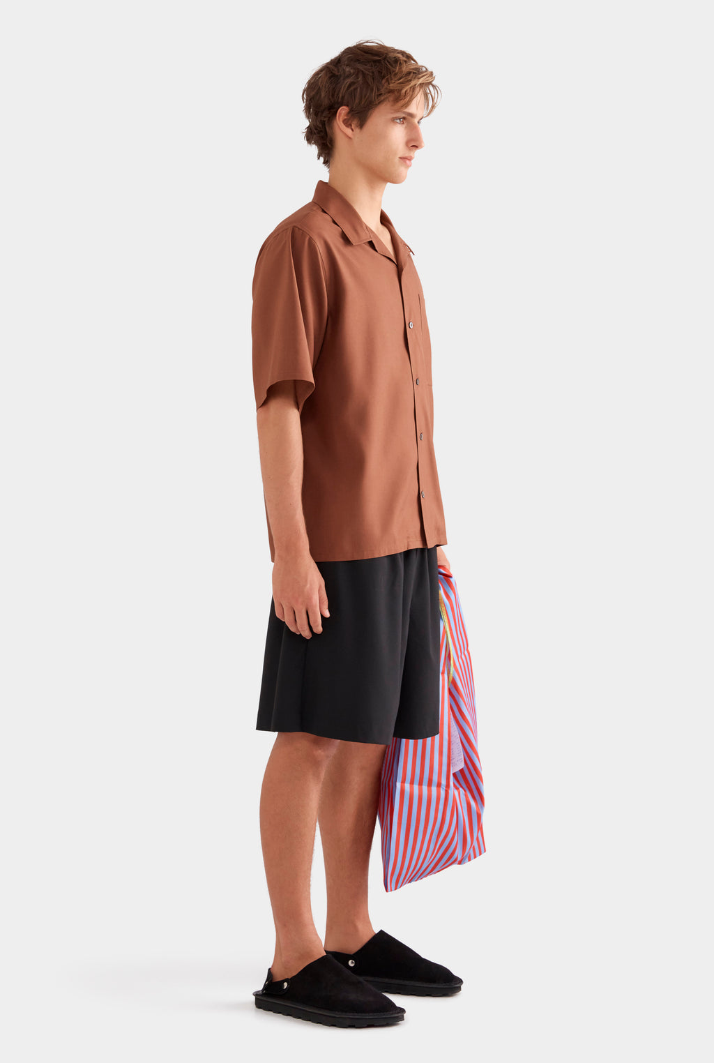 Relaxed Silk Short Sleeve Shirt - Chocolate