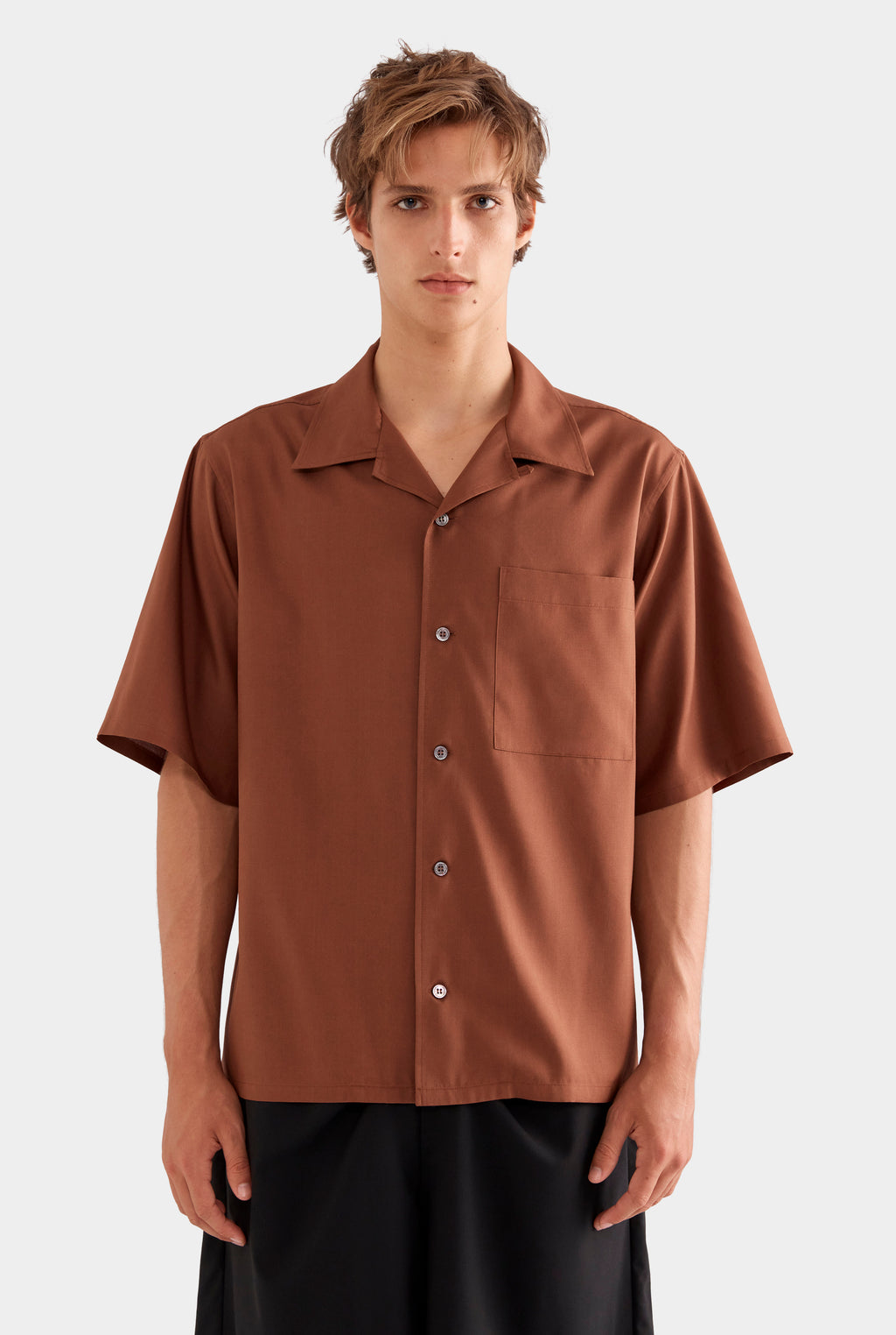 Relaxed Silk Short Sleeve Shirt - Chocolate