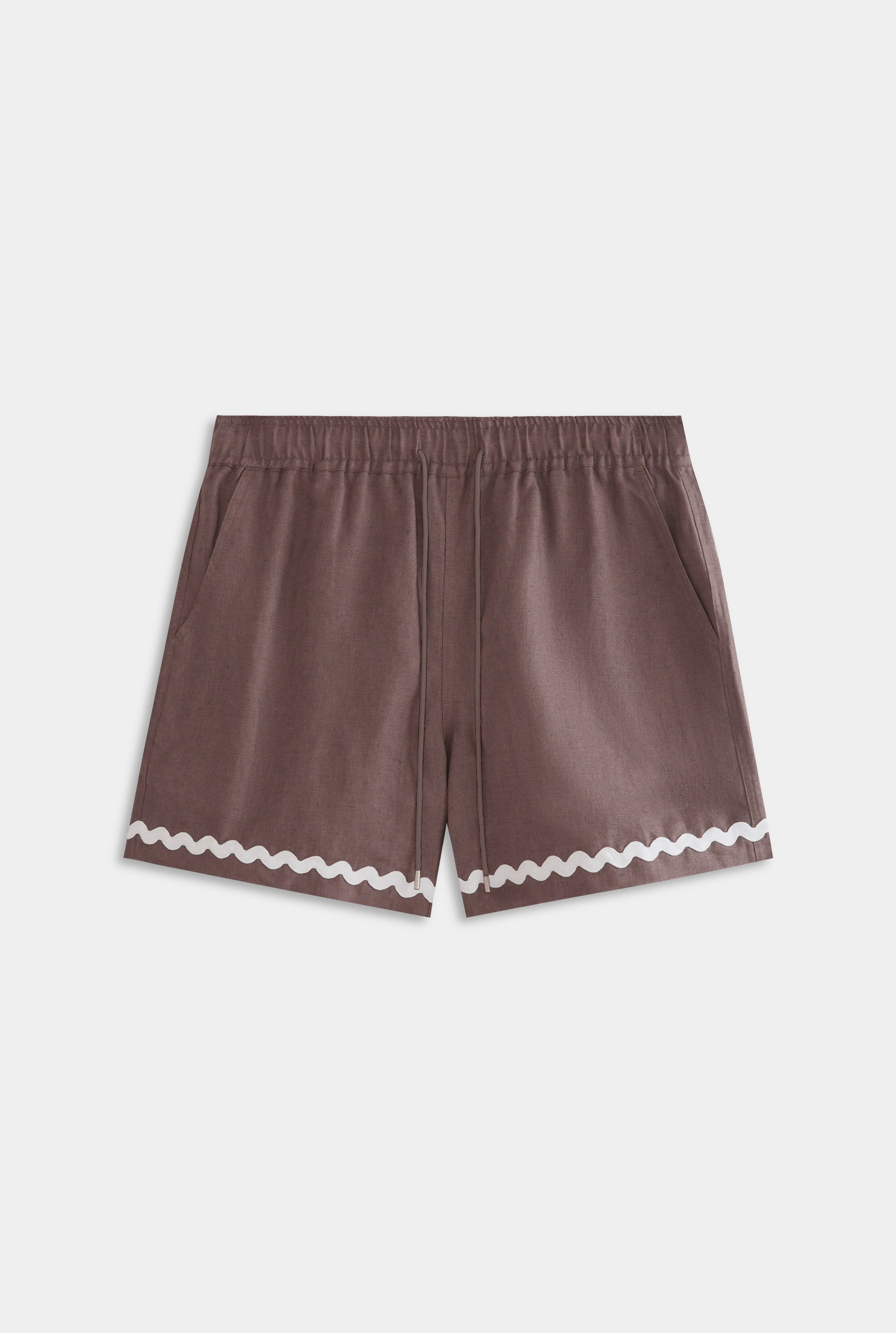Trim Detail Linen Lounge Short - Iron/White
