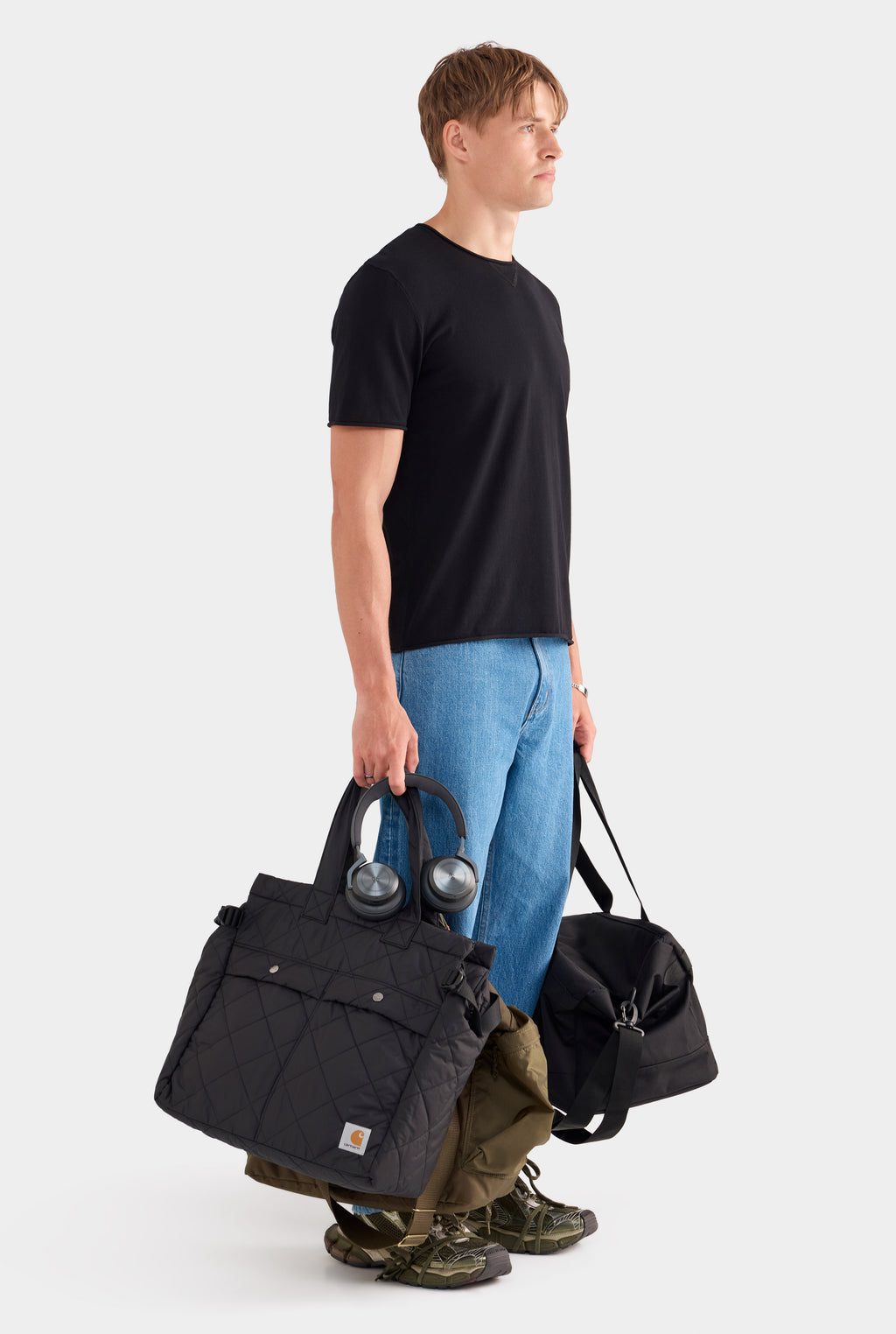 Rolled Edge Cotton Knit T-Shirt - Black