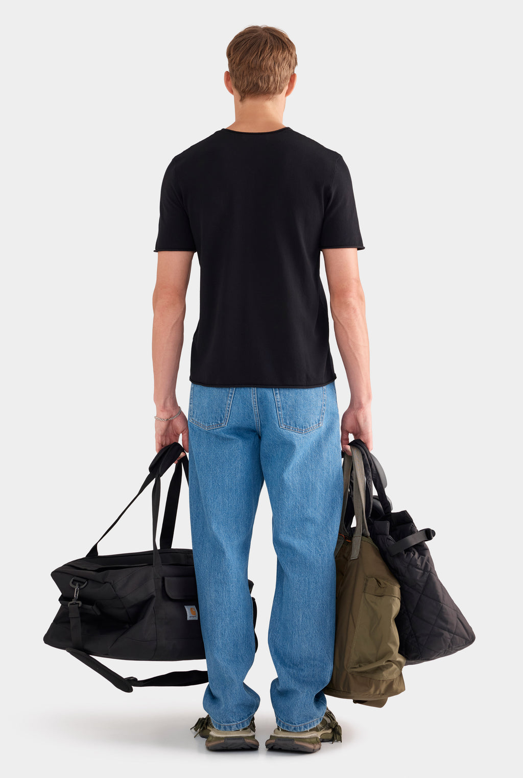 Rolled Edge Cotton Knit T-Shirt - Black