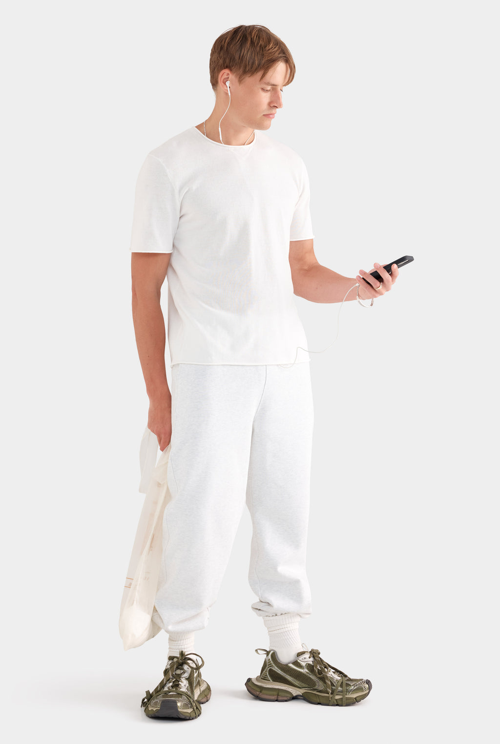 Rolled Edge Cotton Knit T-Shirt - Off White