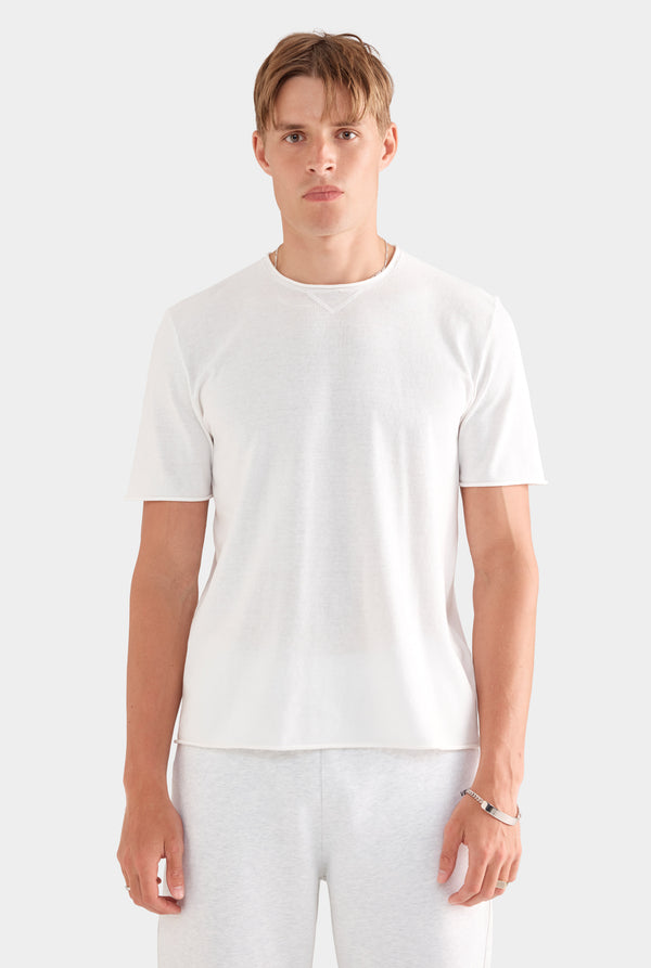 Rolled Edge Cotton Knit T-Shirt - Off White