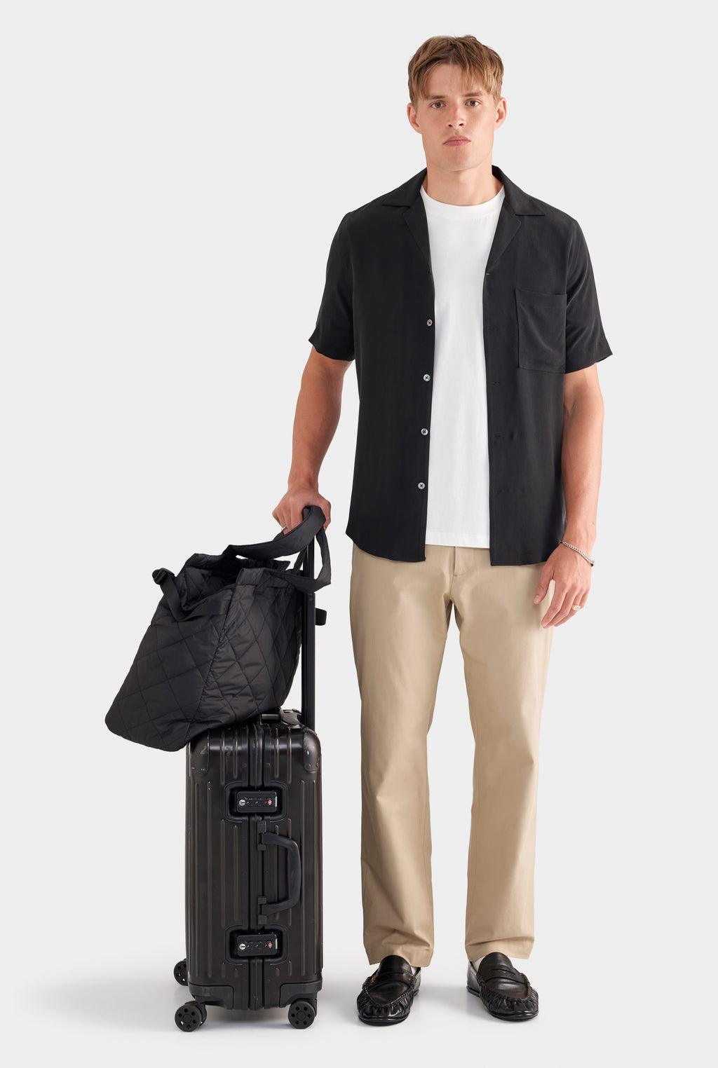 Short Sleeve Silk Camp Collar - Black