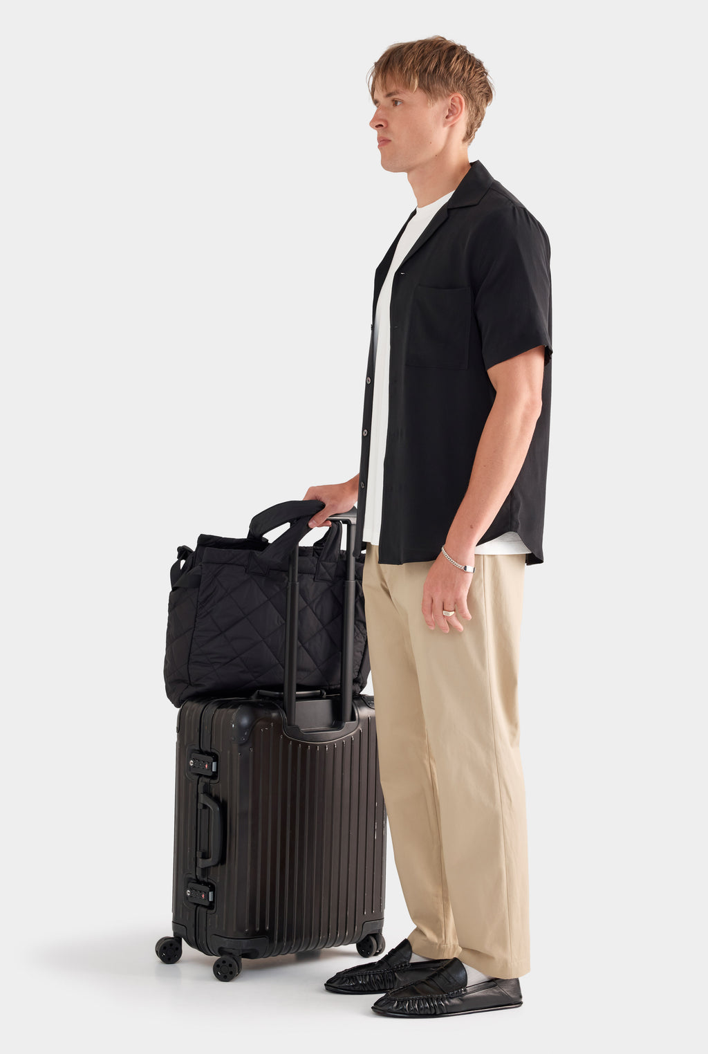 Short Sleeve Silk Camp Collar - Black