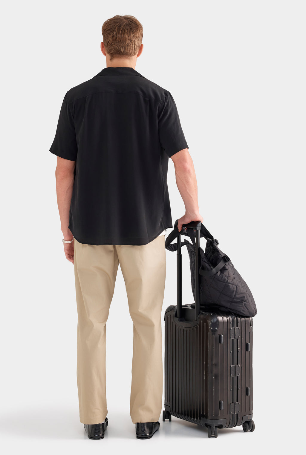 Short Sleeve Silk Camp Collar - Black