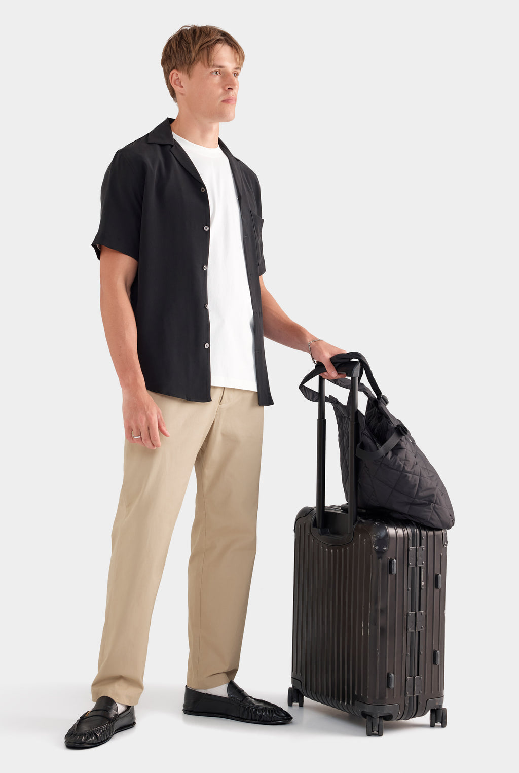 Short Sleeve Silk Camp Collar - Black