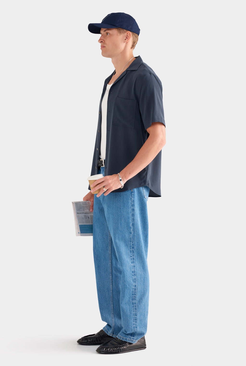 Short Sleeve Silk Camp Collar - Navy