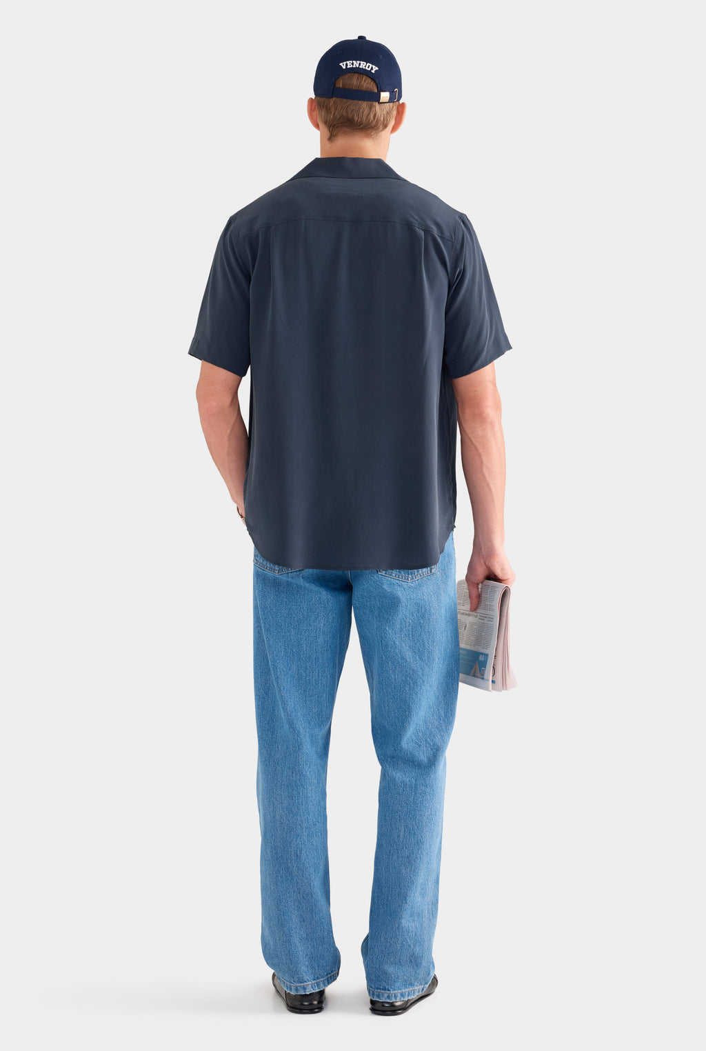 Short Sleeve Silk Camp Collar - Navy