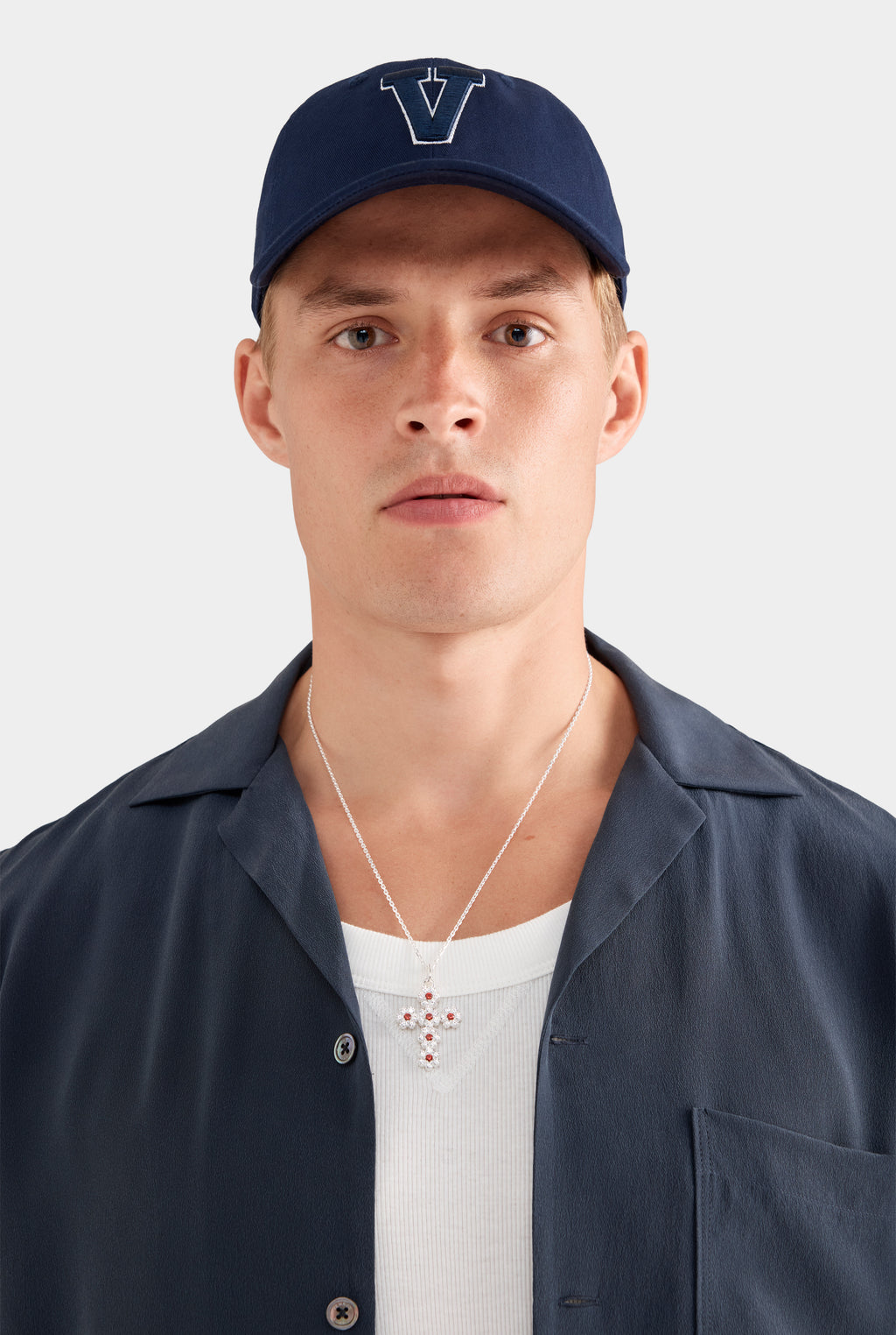 Short Sleeve Silk Camp Collar - Navy