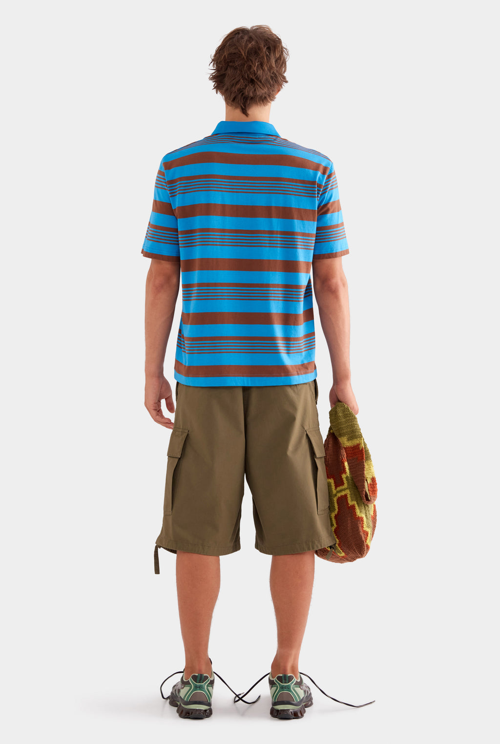 Short Sleeve Striped Cotton Polo - Bright Blue/Chocolate Stripe
