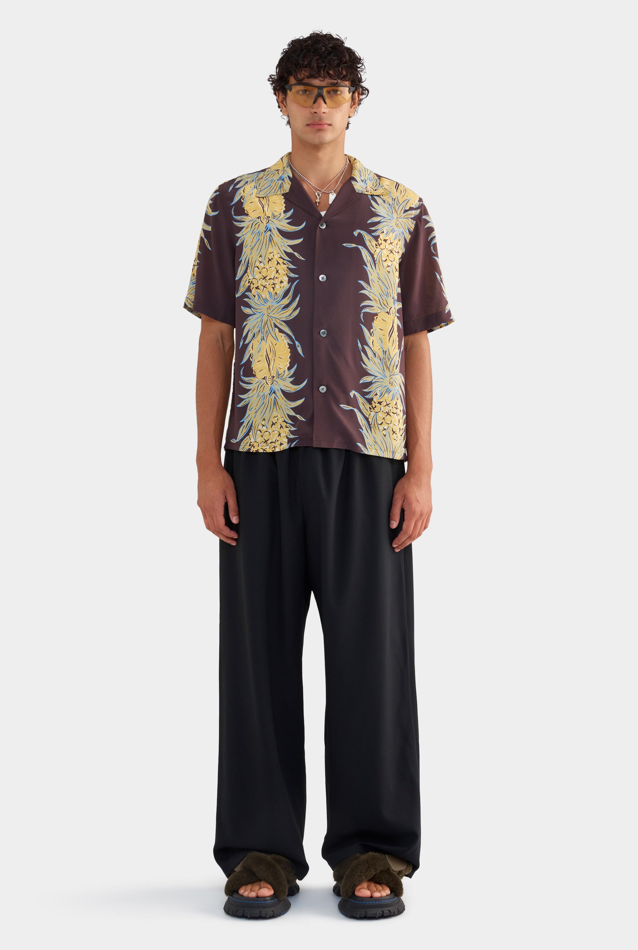 Silk Boxy Camp Collar Shirt - Pineapple Print