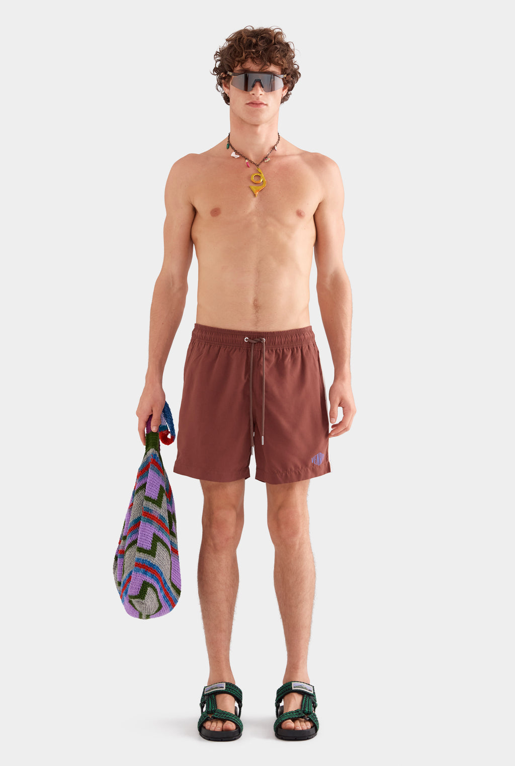 Solid Swim Short - Chocolate/Violet Stripe Tape