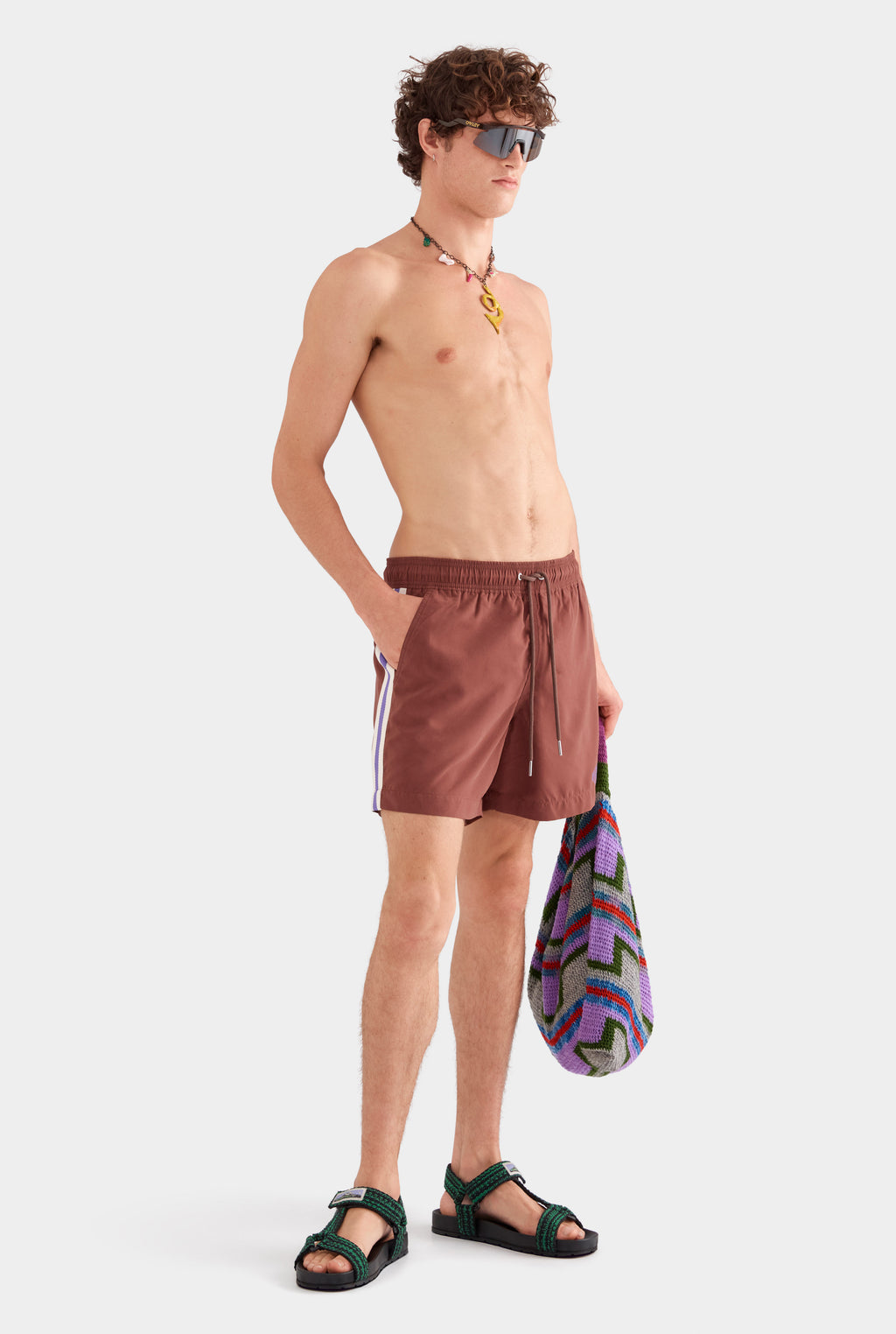 Solid Swim Short - Chocolate/Violet Stripe Tape
