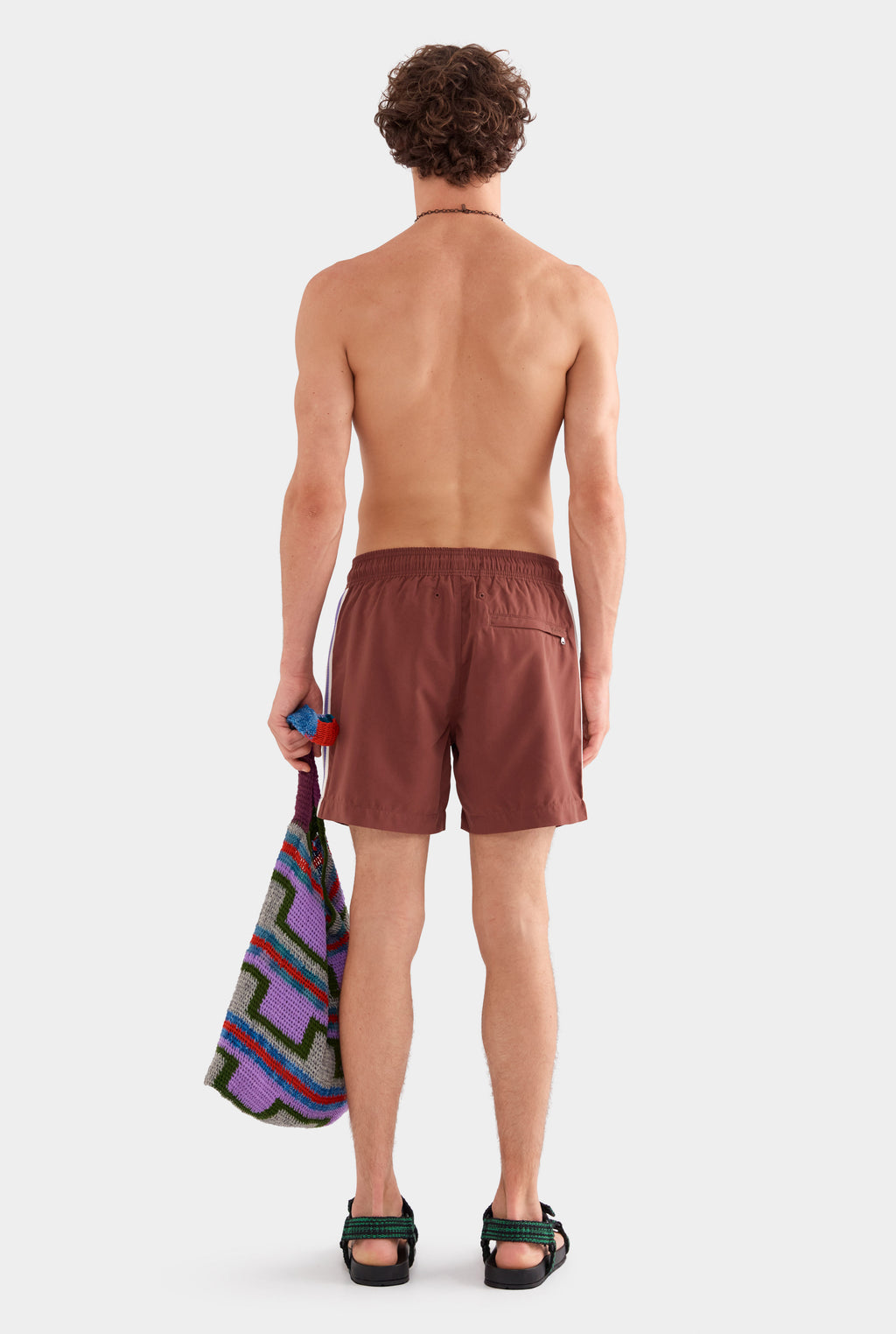Solid Swim Short - Chocolate/Violet Stripe Tape