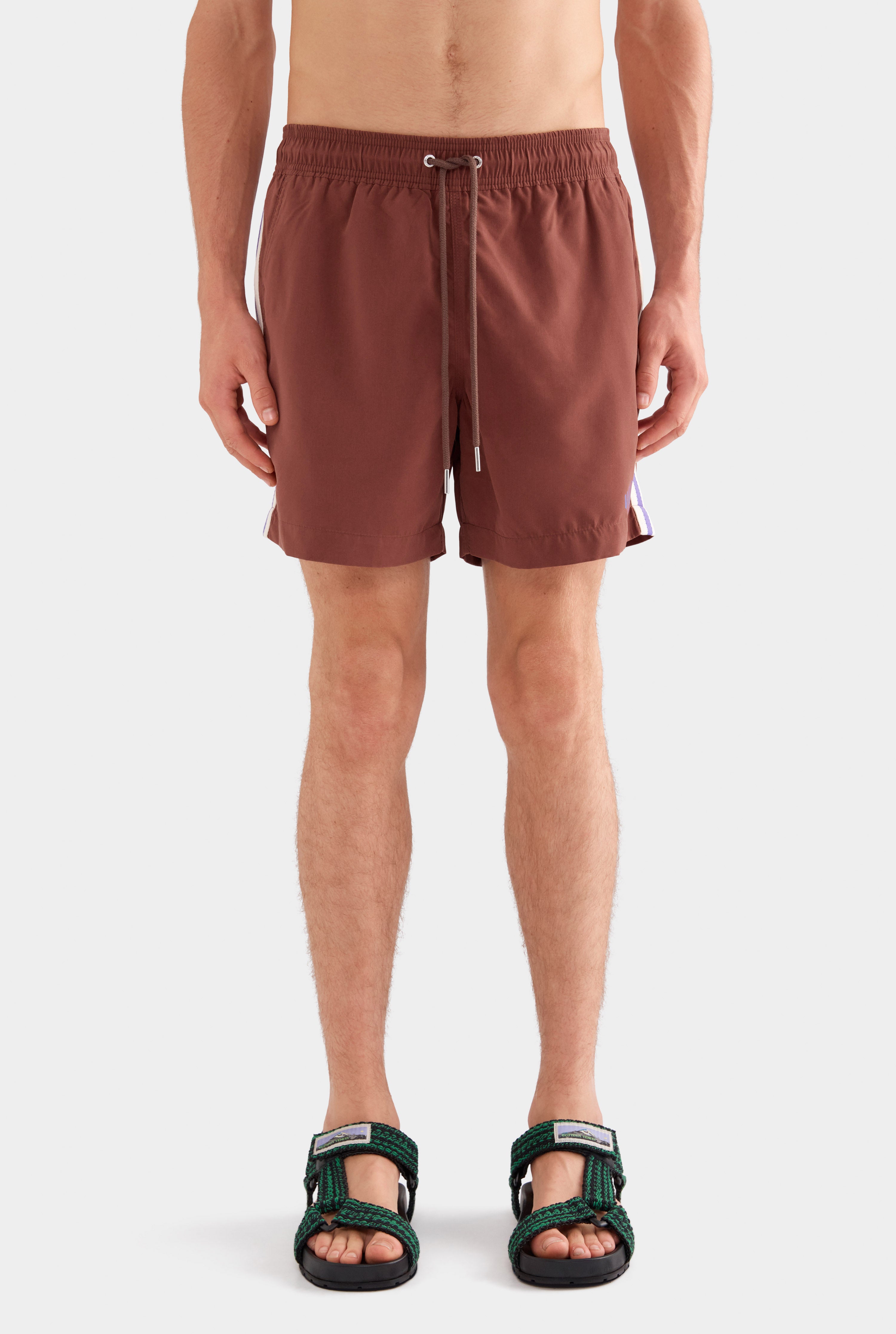 Solid Swim Short - Chocolate/Violet Stripe Tape