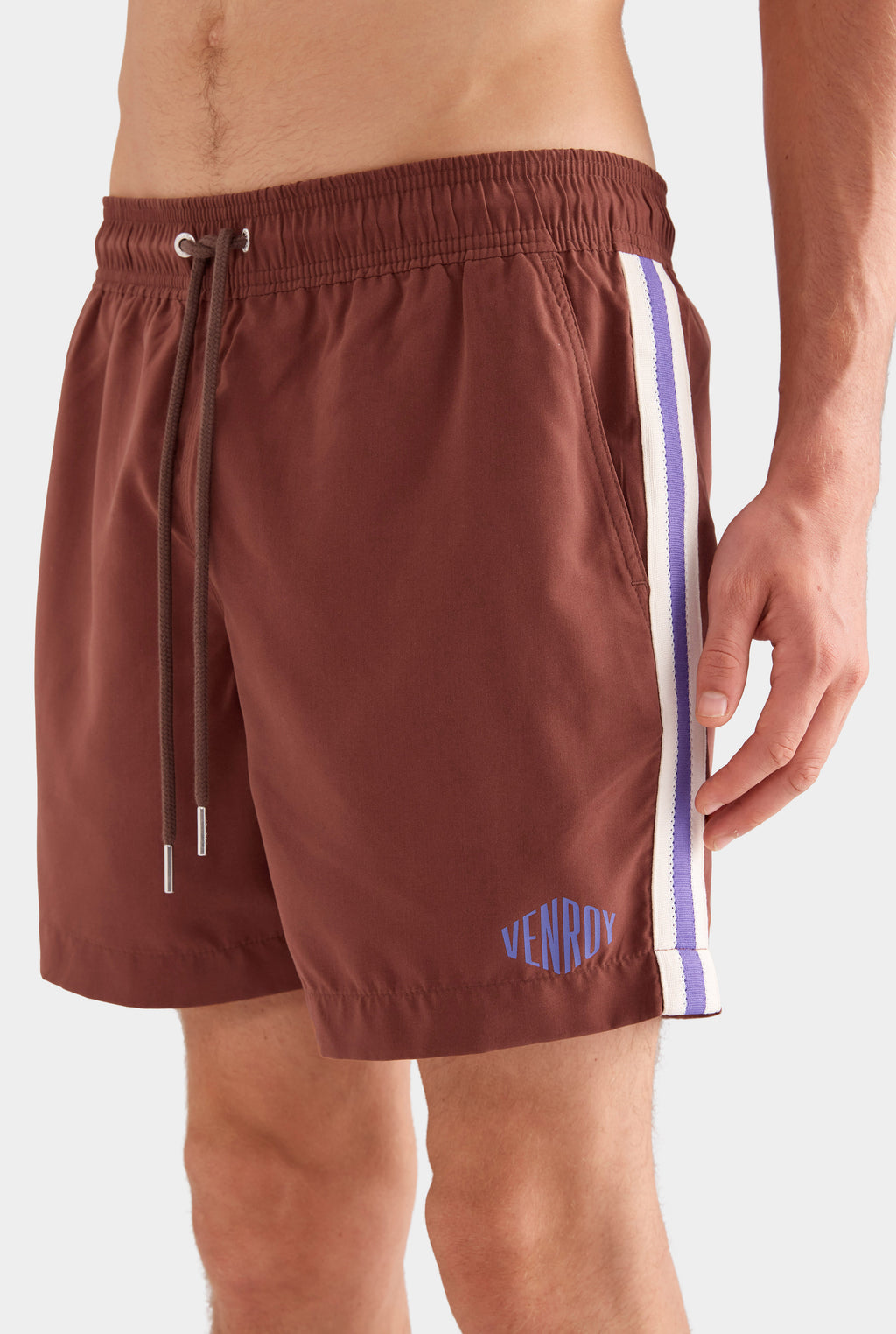 Solid Swim Short - Chocolate/Violet Stripe Tape
