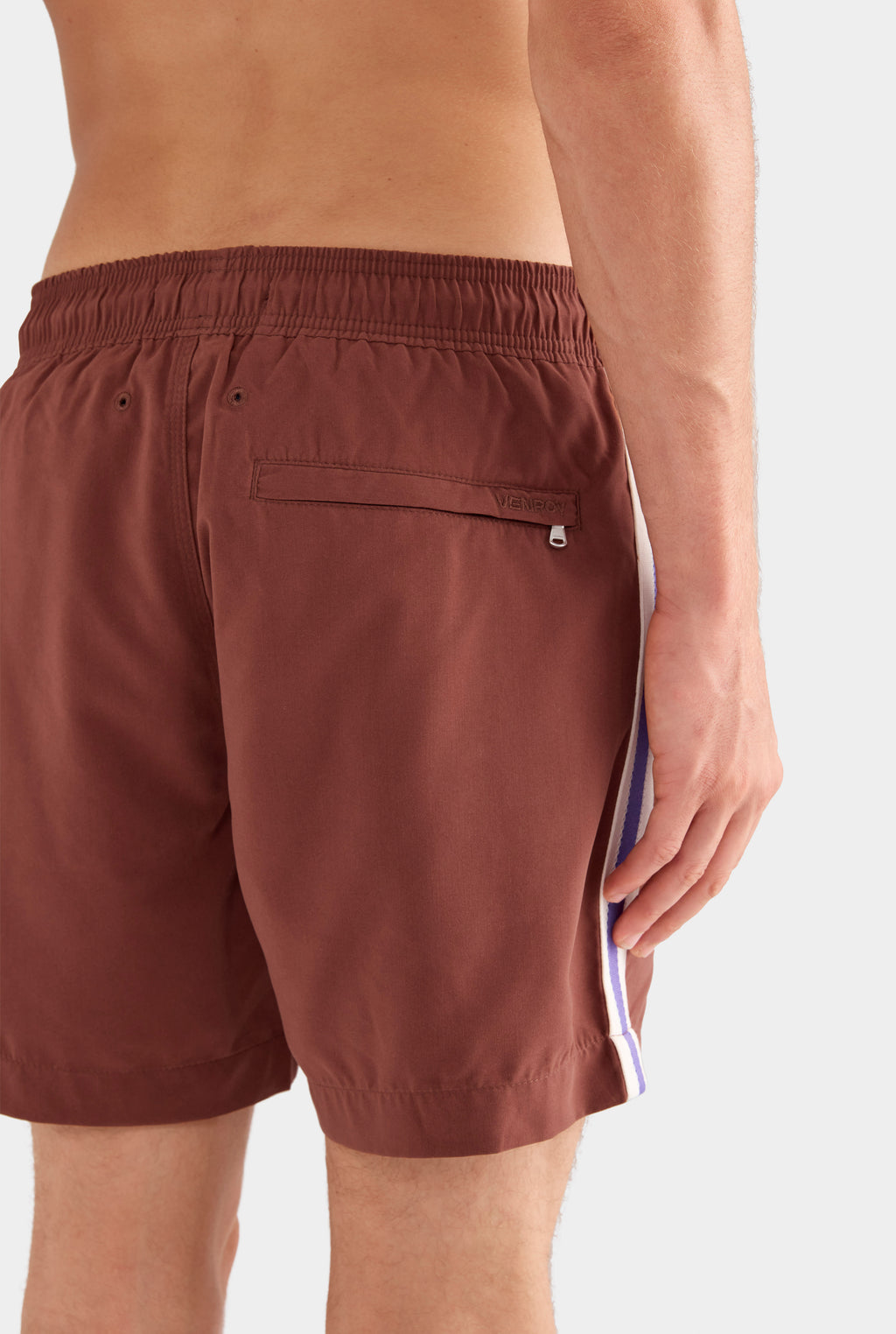 Solid Swim Short - Chocolate/Violet Stripe Tape