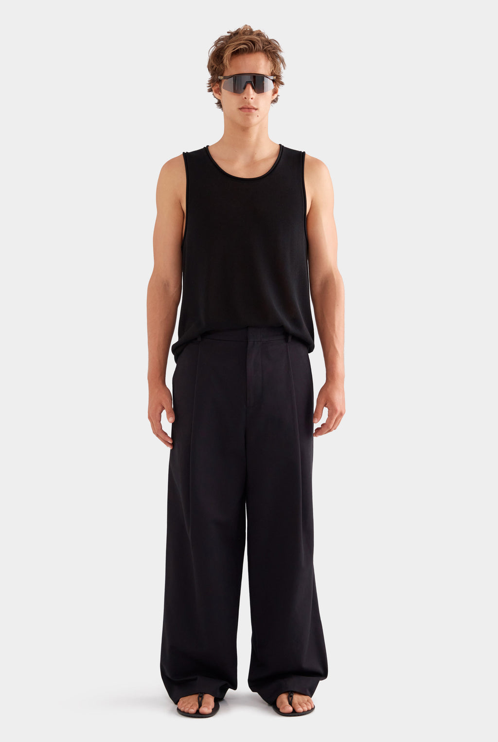 Relaxed Pleated Cotton Twill Trouser - Black