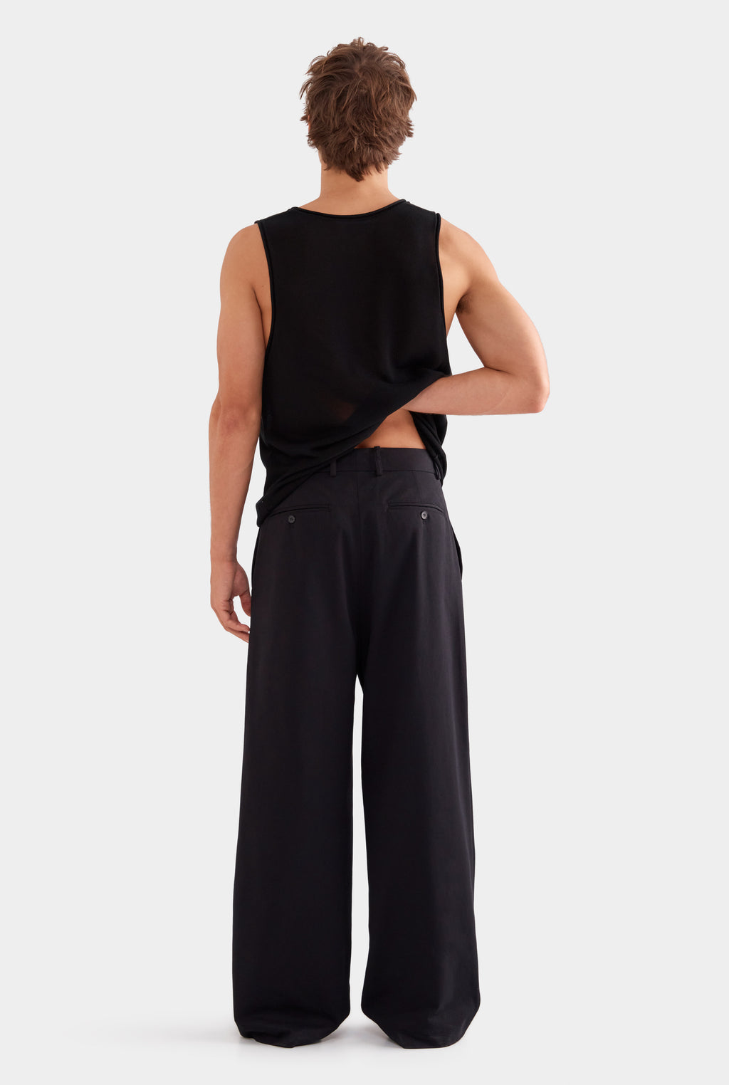 Relaxed Pleated Cotton Twill Trouser - Black