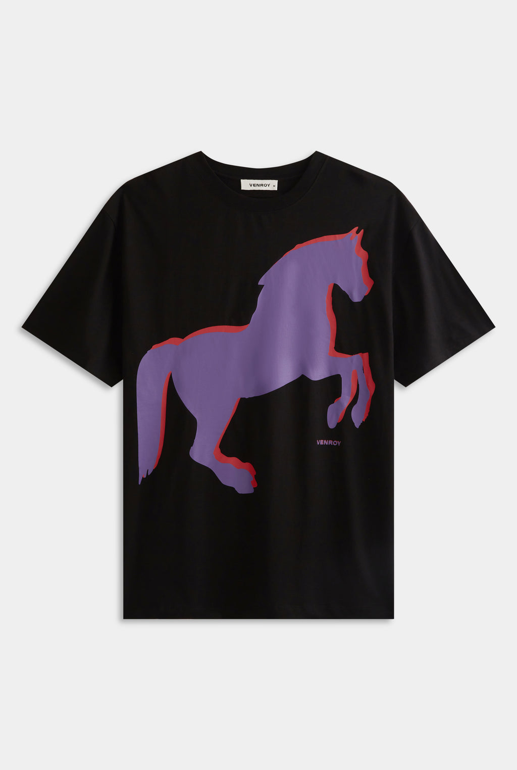 Supersized Cotton T Shirt - Black/Horse Stamp