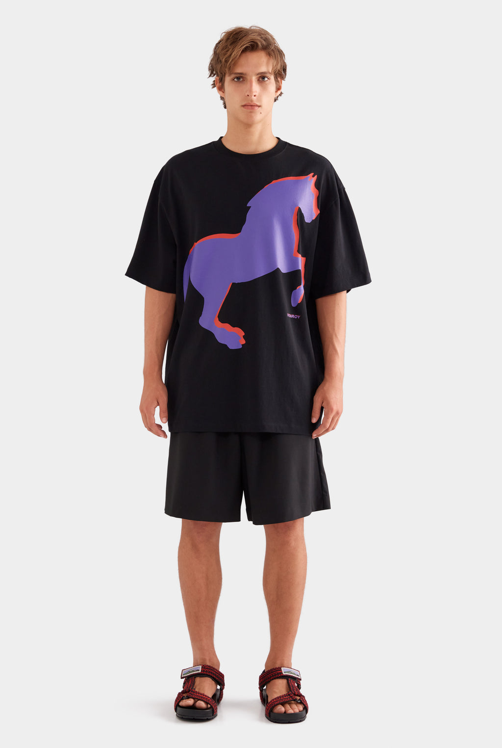 Supersized Cotton T Shirt - Black/Horse Stamp