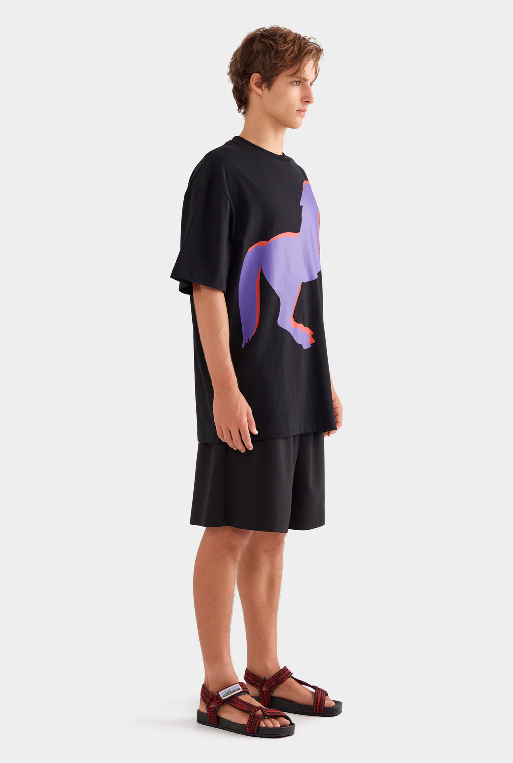 Supersized Cotton T Shirt - Black/Horse Stamp