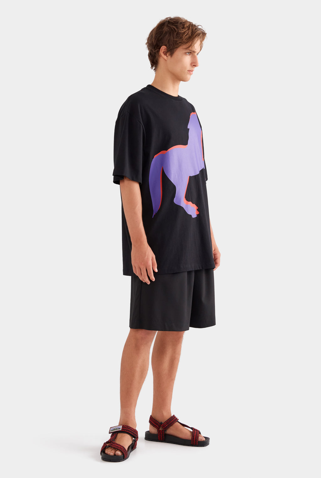 Supersized Cotton T Shirt - Black/Horse Stamp