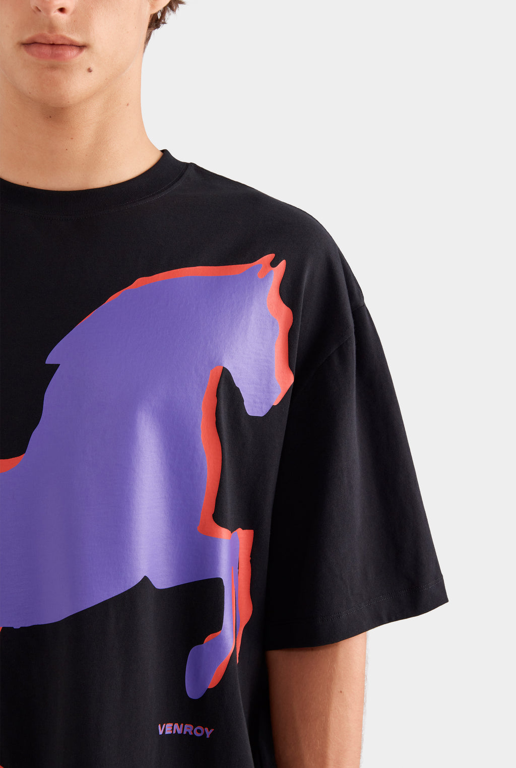 Supersized Cotton T Shirt - Black/Horse Stamp