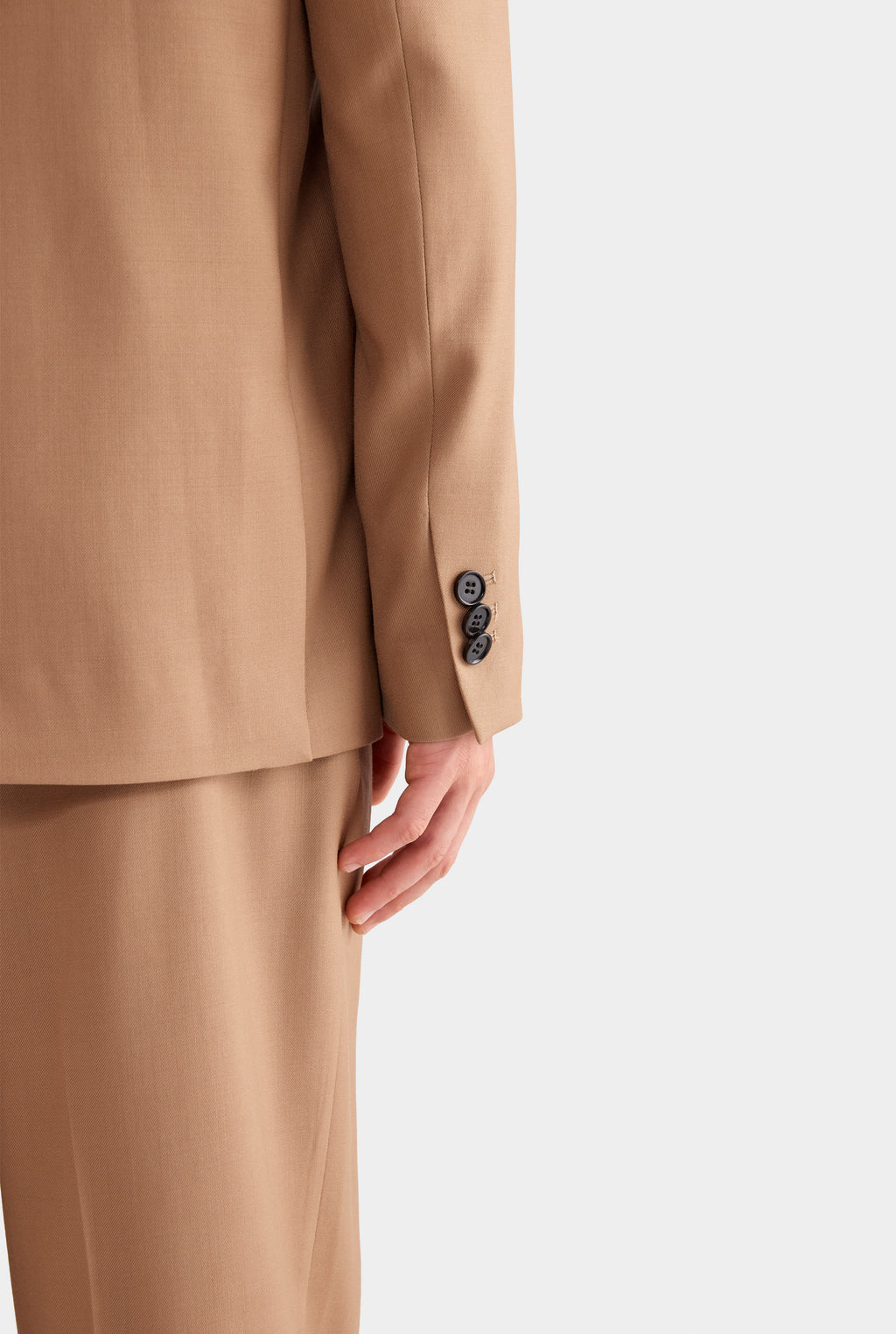 Tailored Wool Double Breasted Suit Jacket - Camel